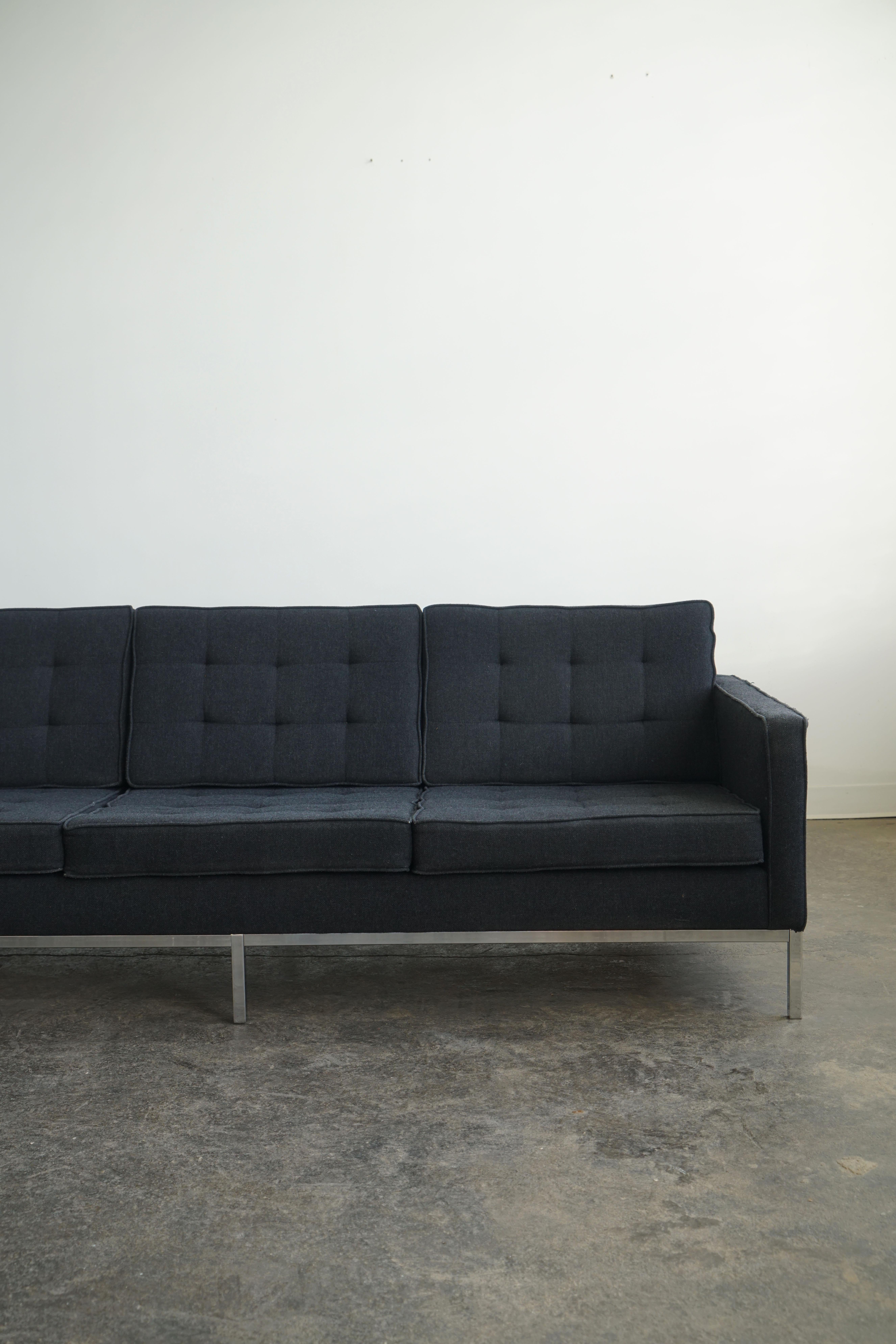 Contemporary Attributed to Florence Knoll Three-Seat Mid Century Sofa in black upholstery  For Sale