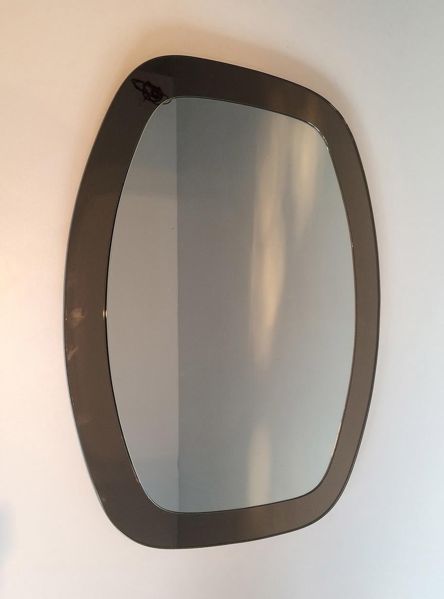 Mid-Century Modern Attributed to Fontana Arte, Two-Tone Italian Mirror, Circa 1970 For Sale