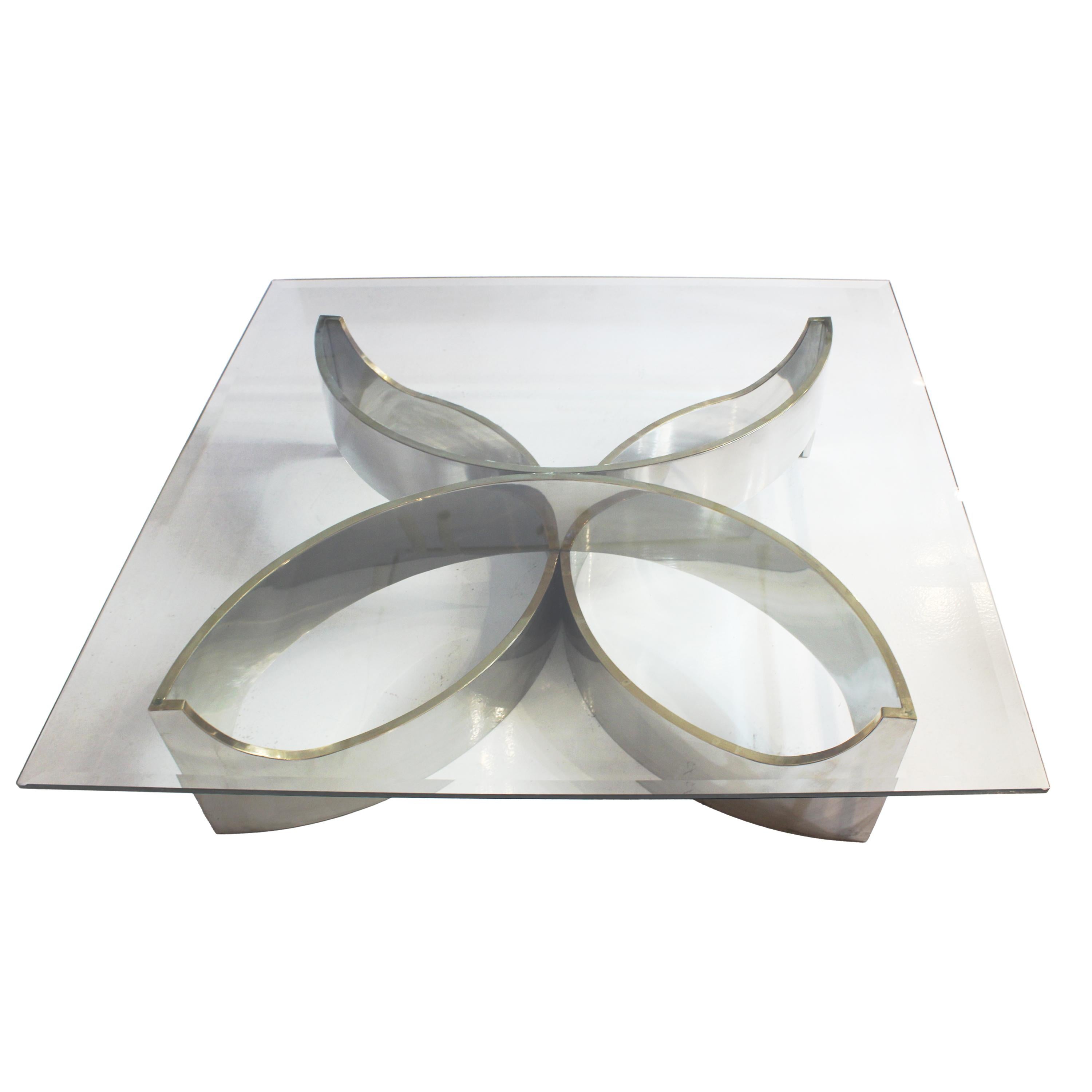 Late 20th Century Attributed to Frank Stella, Chrome and Glass Flower-Form Center Table, USA, 1980 For Sale