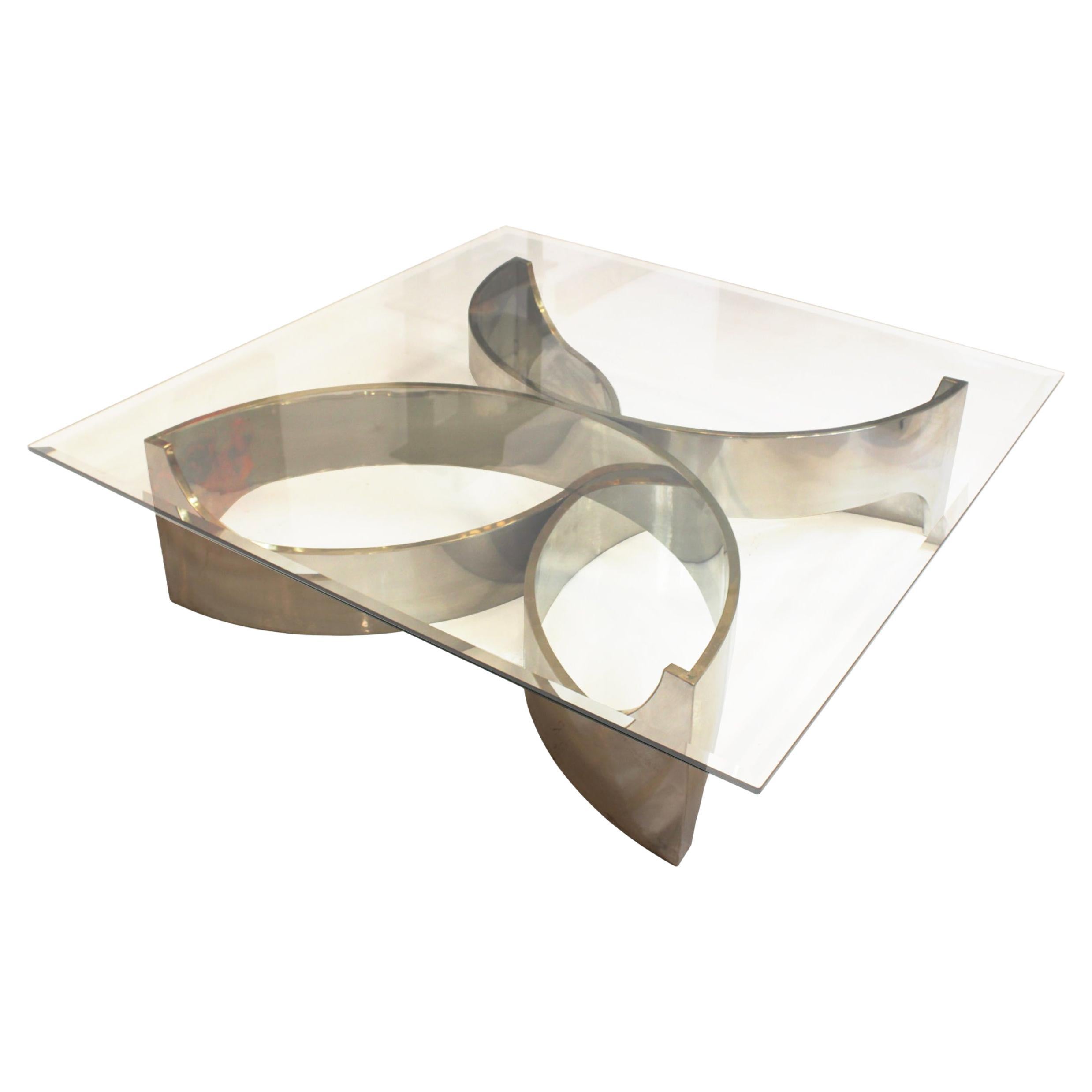 Attributed to Frank Stella, Chrome and Glass Flower-Form Center Table, USA, 1980 For Sale