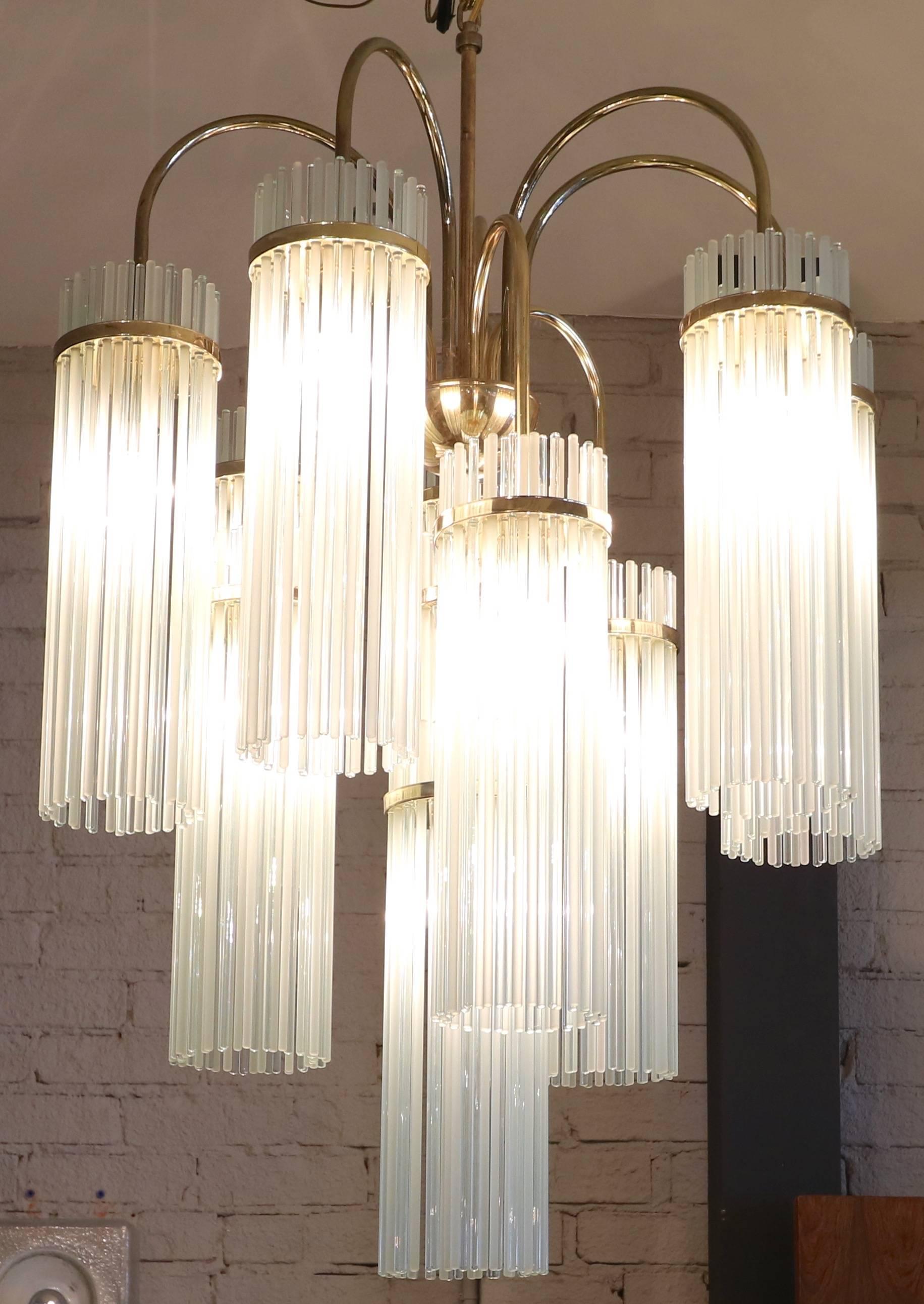 Mid-20th Century Attributed to Gaetano Sciolari for Lightolier 1960s Glass Rod Chandelier