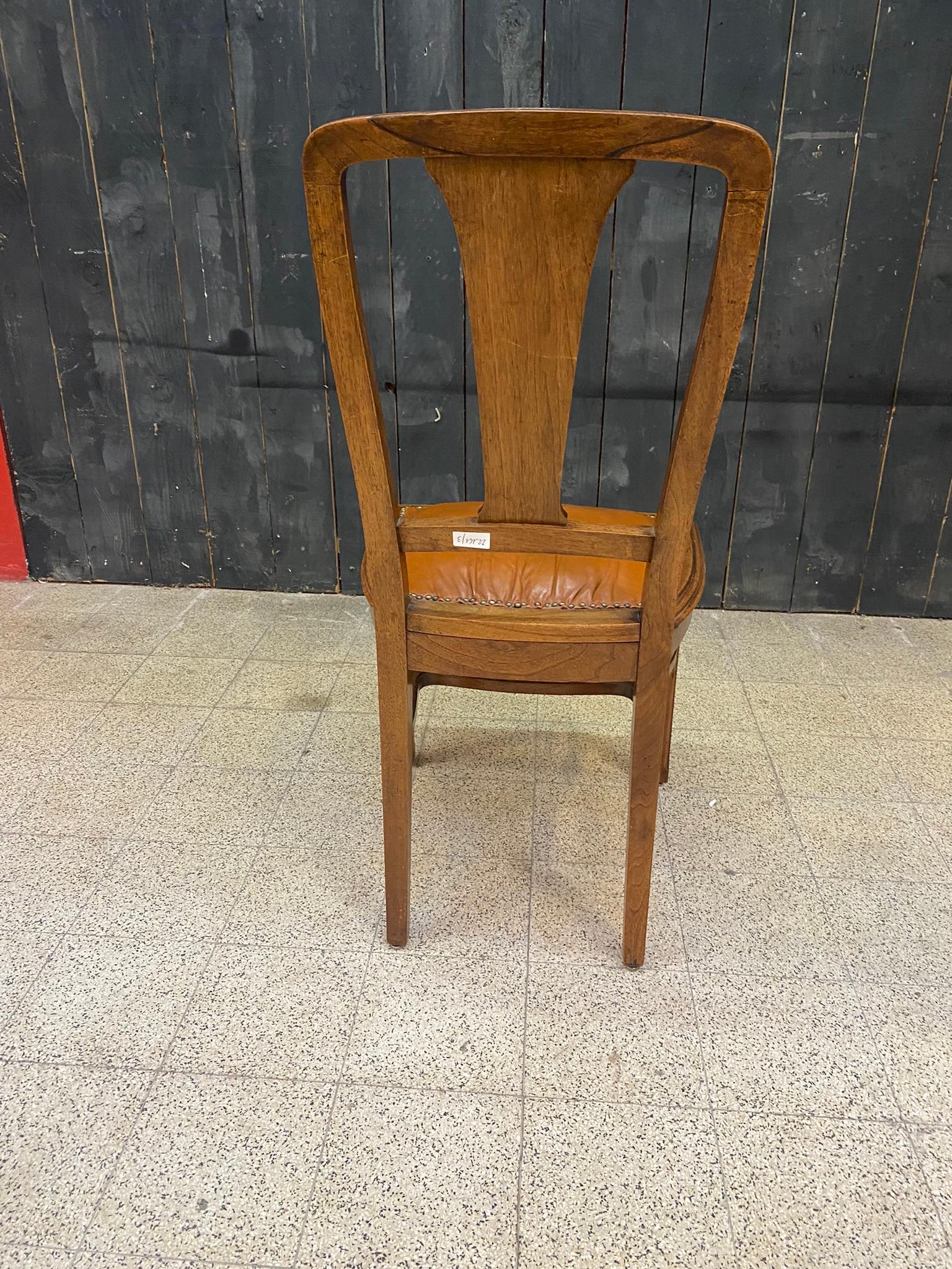Attributed to Gauthier-Poinsignon & Cie, 6 Art Nouveau Chairs Leather Seats For Sale 5