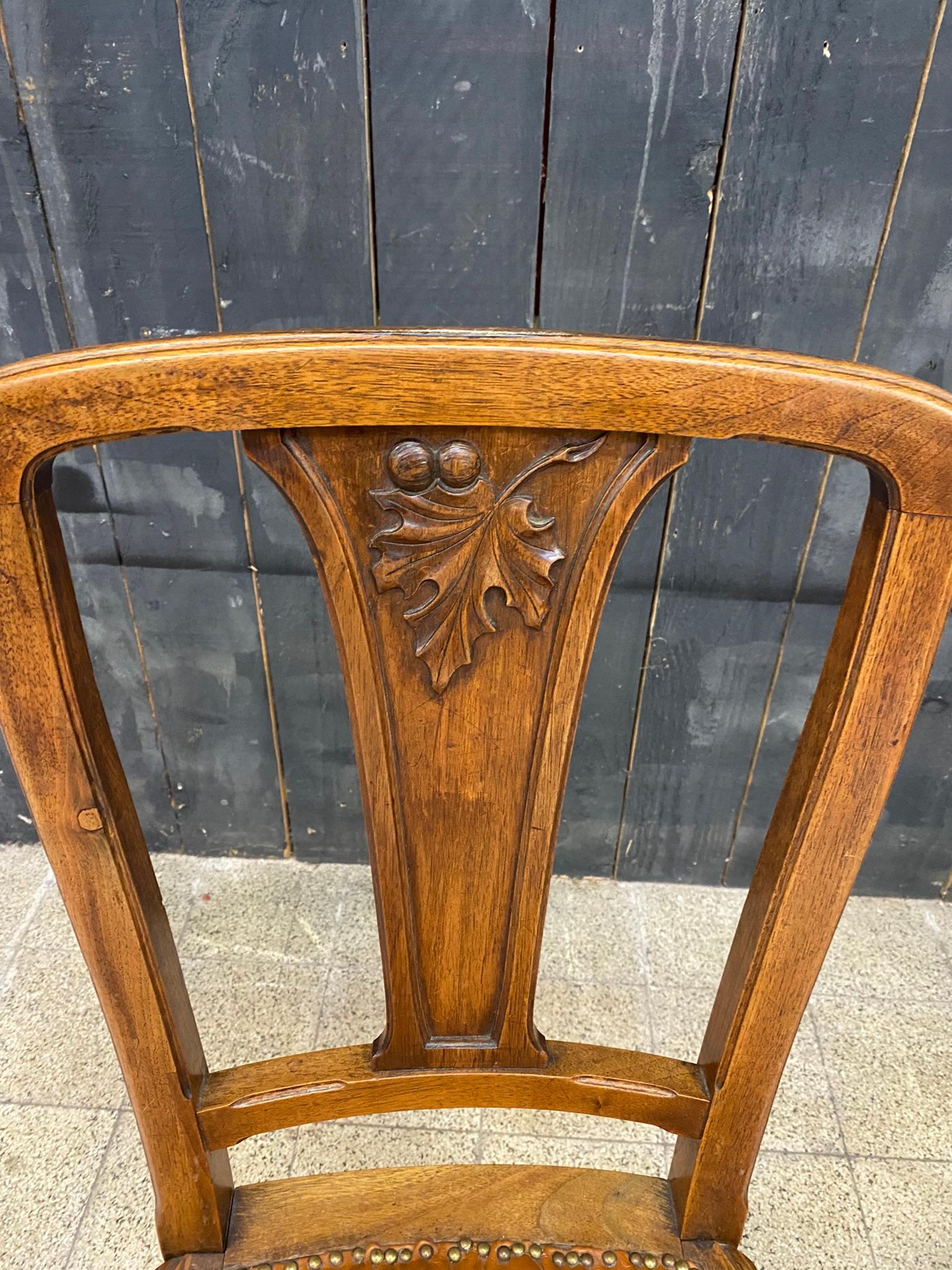 Attributed to Gauthier-Poinsignon & Cie, 6 Art Nouveau Chairs Leather Seats 1