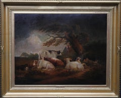 Cattle at Rest in a Landscape - British 18th century art pastoral oil painting
