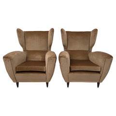 Attributed to Gio Ponti Mid-Century Modern Italian High Back Armchairs, 50s Pair