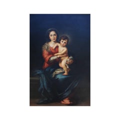Attributed to Giorgio Lucchesi, Oil on Canvas "Madonna & Child" After Murillo