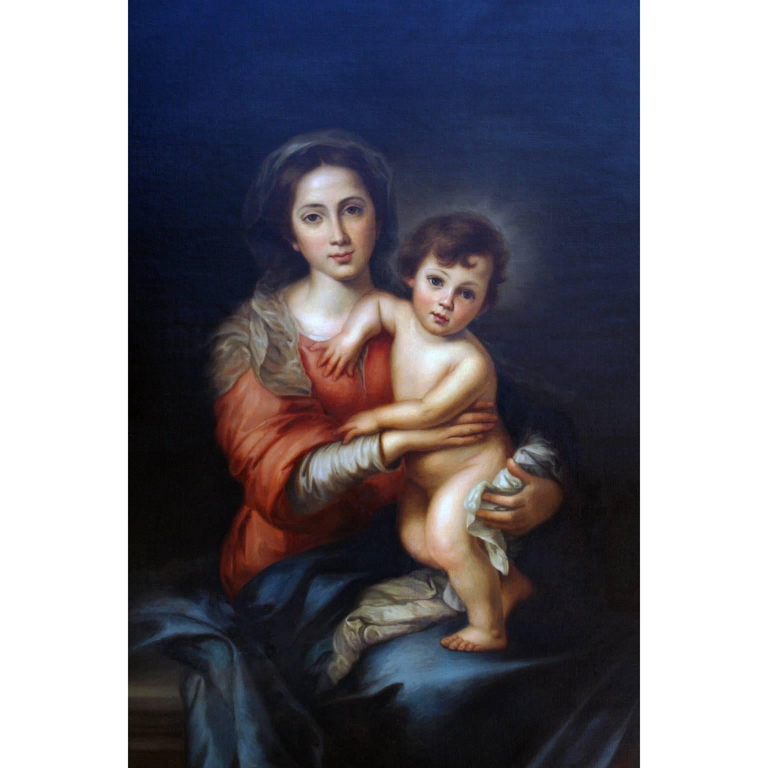 Giorgio Lucchesi zugeschrieben, Öl auf Leinwand „Madonna & Kind“ nach Murillo (Barock) im Angebot