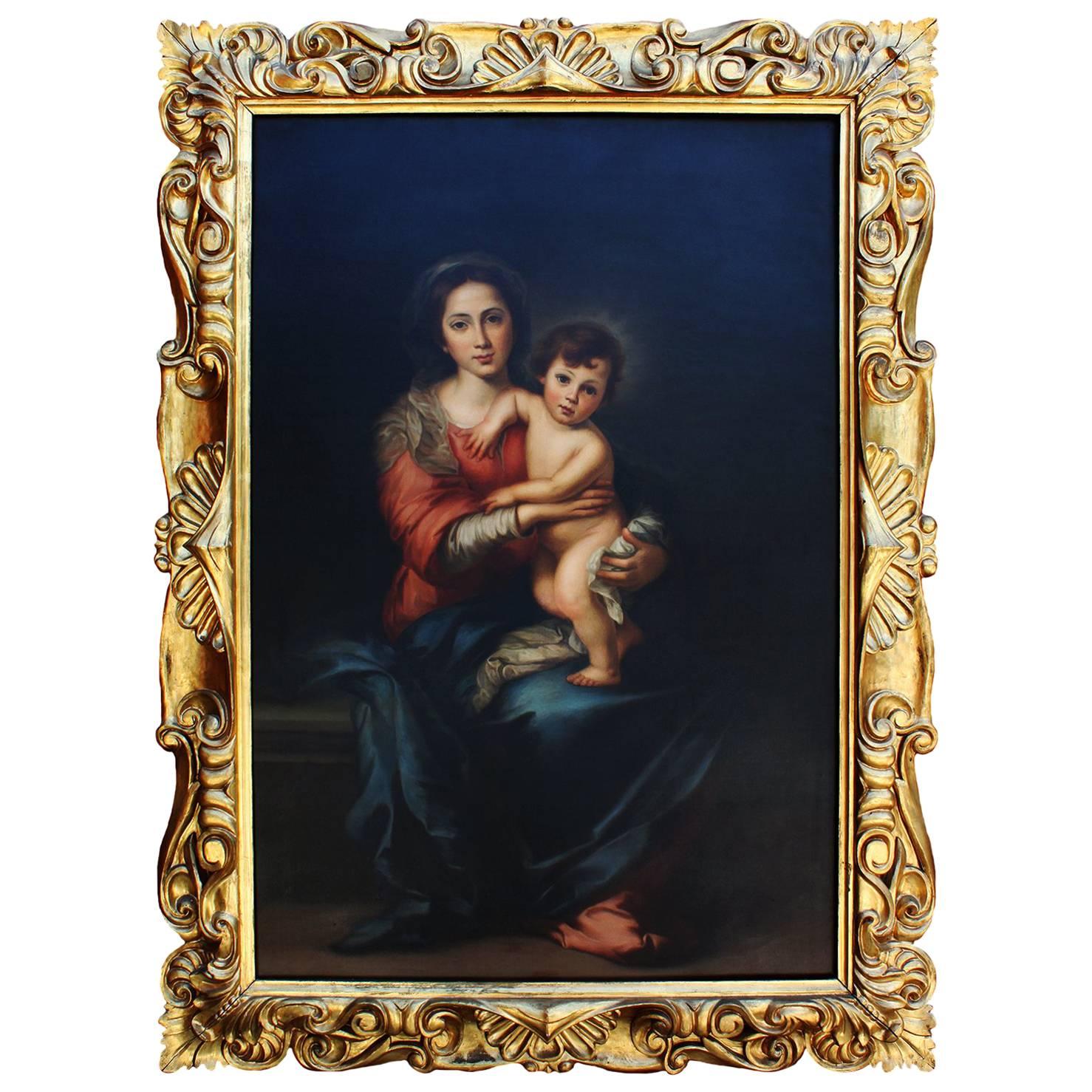 Attributed to Giorgio Lucchesi, Oil on Canvas "Madonna & Child" After Murillo