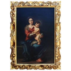 Antique Attributed to Giorgio Lucchesi, Oil on Canvas "Madonna & Child" After Murillo