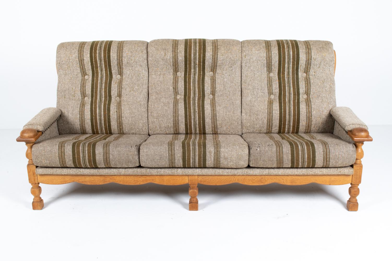 Attributed to Henning Kjærnulf Danish Modern Sofa in White Oak & Wool In Good Condition For Sale In Norwalk, CT