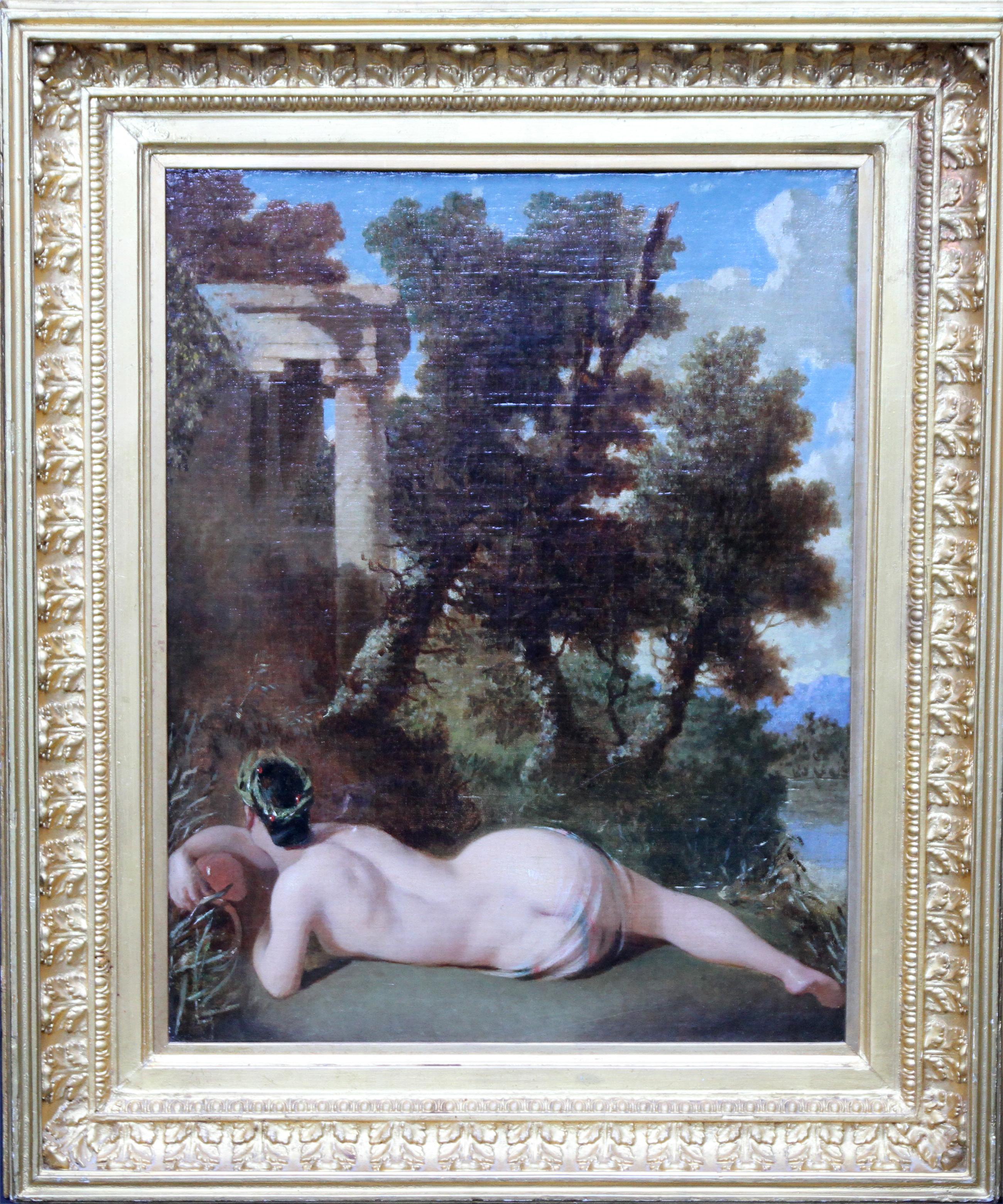 Old Master Dutch Female Nude Arcadian Landscape - 19th century art oil painting - Old Masters Painting by (Attributed to) Isaac de Mucheron