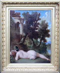 Old Master Dutch Female Nude Arcadian Landscape - 19th century art oil painting