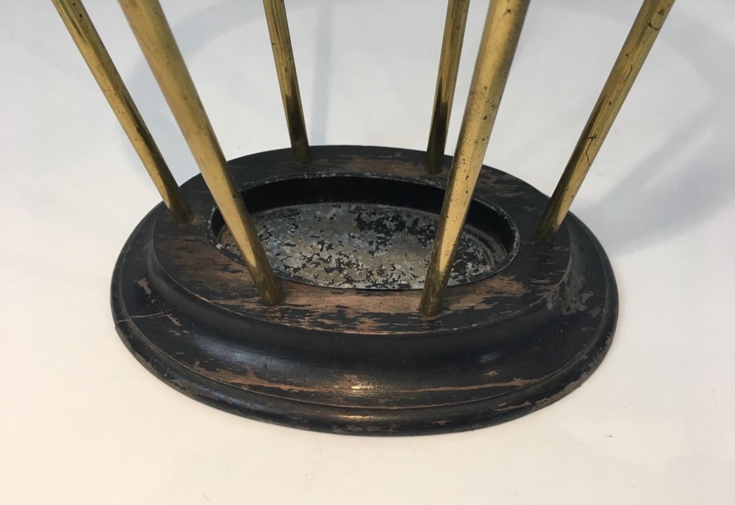 Ebonized Wood and Brass Umbrella Stand For Sale 4