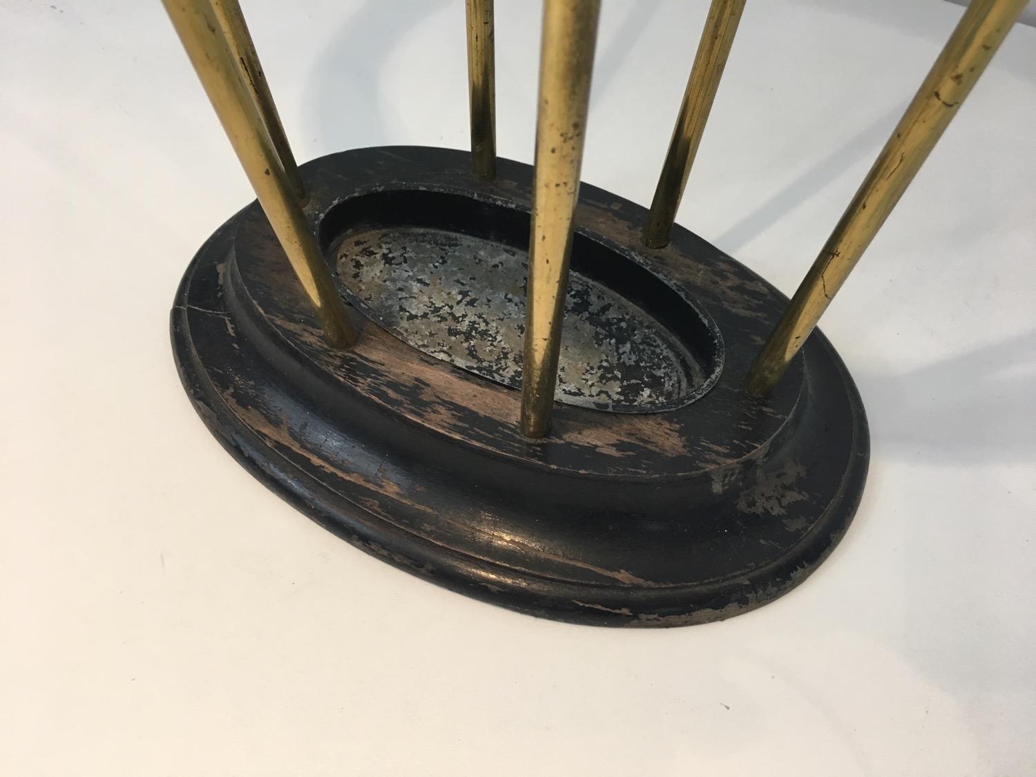 Ebonized Wood and Brass Umbrella Stand For Sale 5
