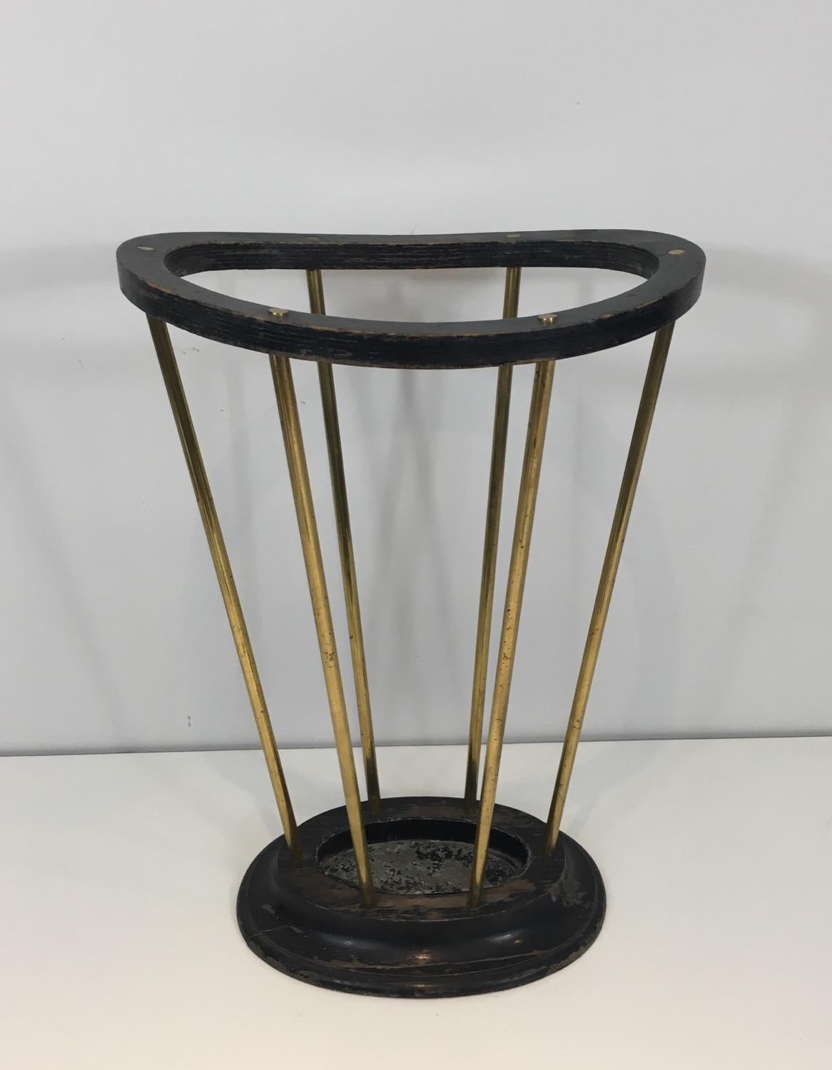 Ebonized Wood and Brass Umbrella Stand For Sale 8