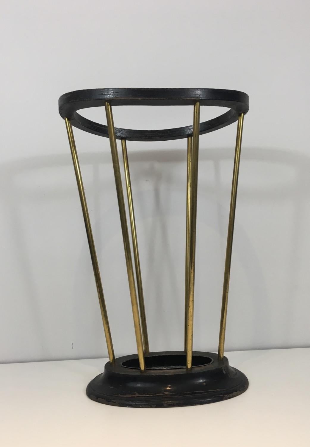 Ebonized Wood and Brass Umbrella Stand For Sale 9