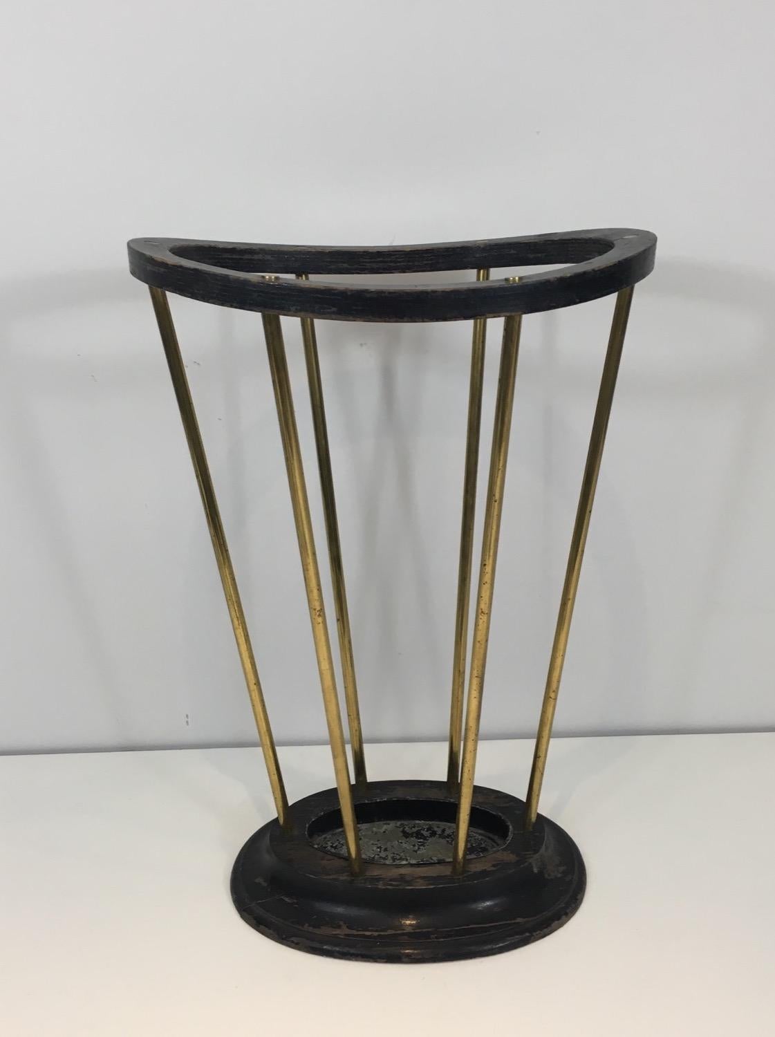 Ebonized Wood and Brass Umbrella Stand For Sale 10