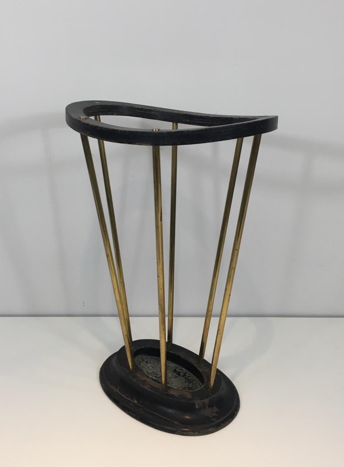 Ebonized Wood and Brass Umbrella Stand For Sale 11