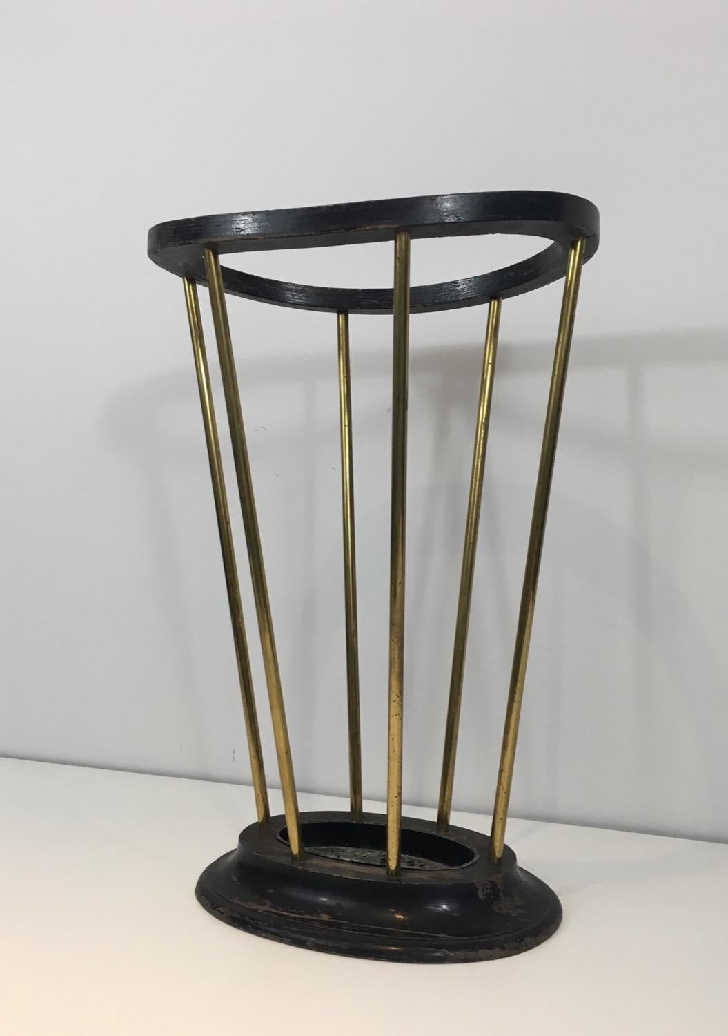 French Ebonized Wood and Brass Umbrella Stand For Sale