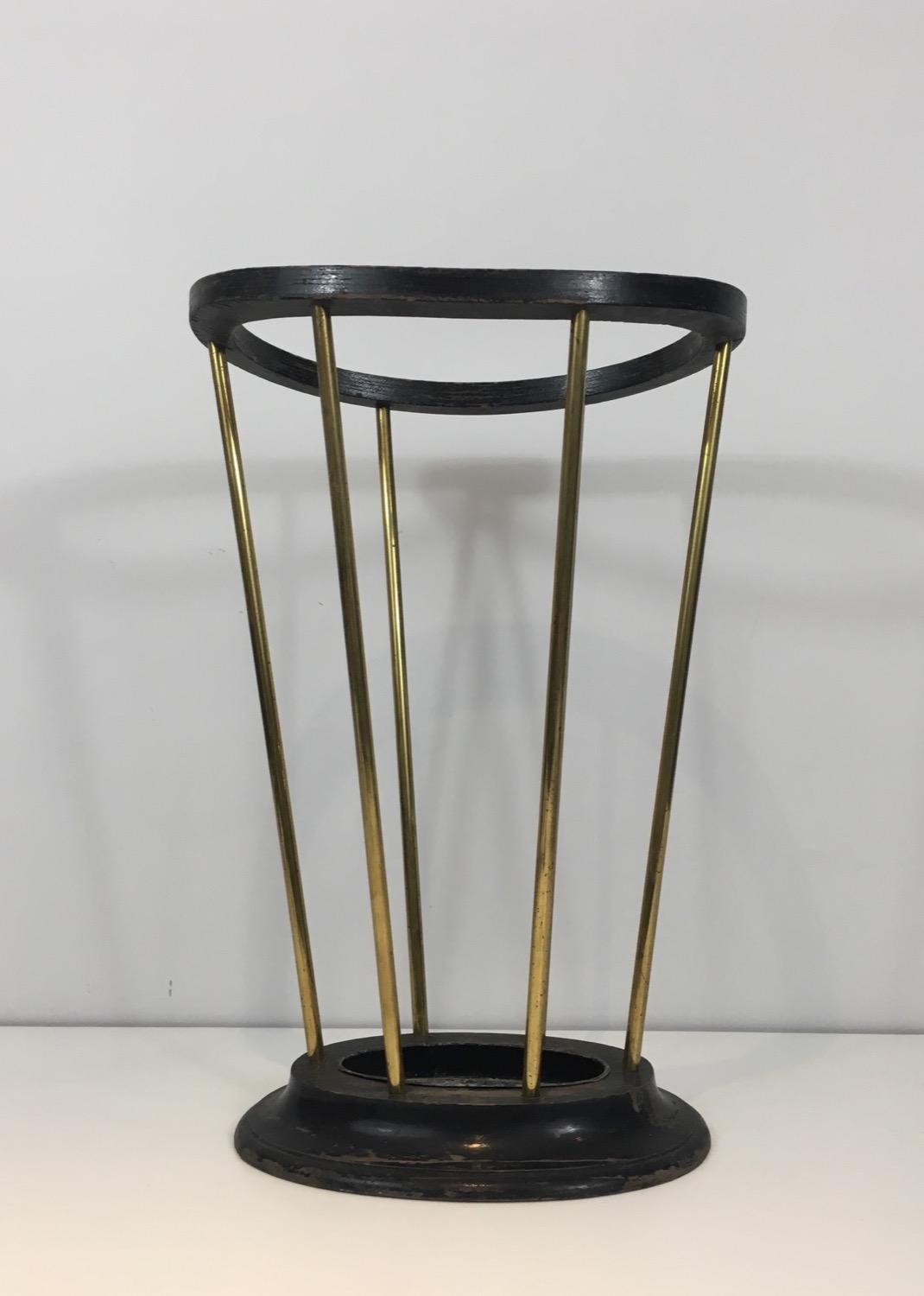 Ebonized Wood and Brass Umbrella Stand For Sale 1