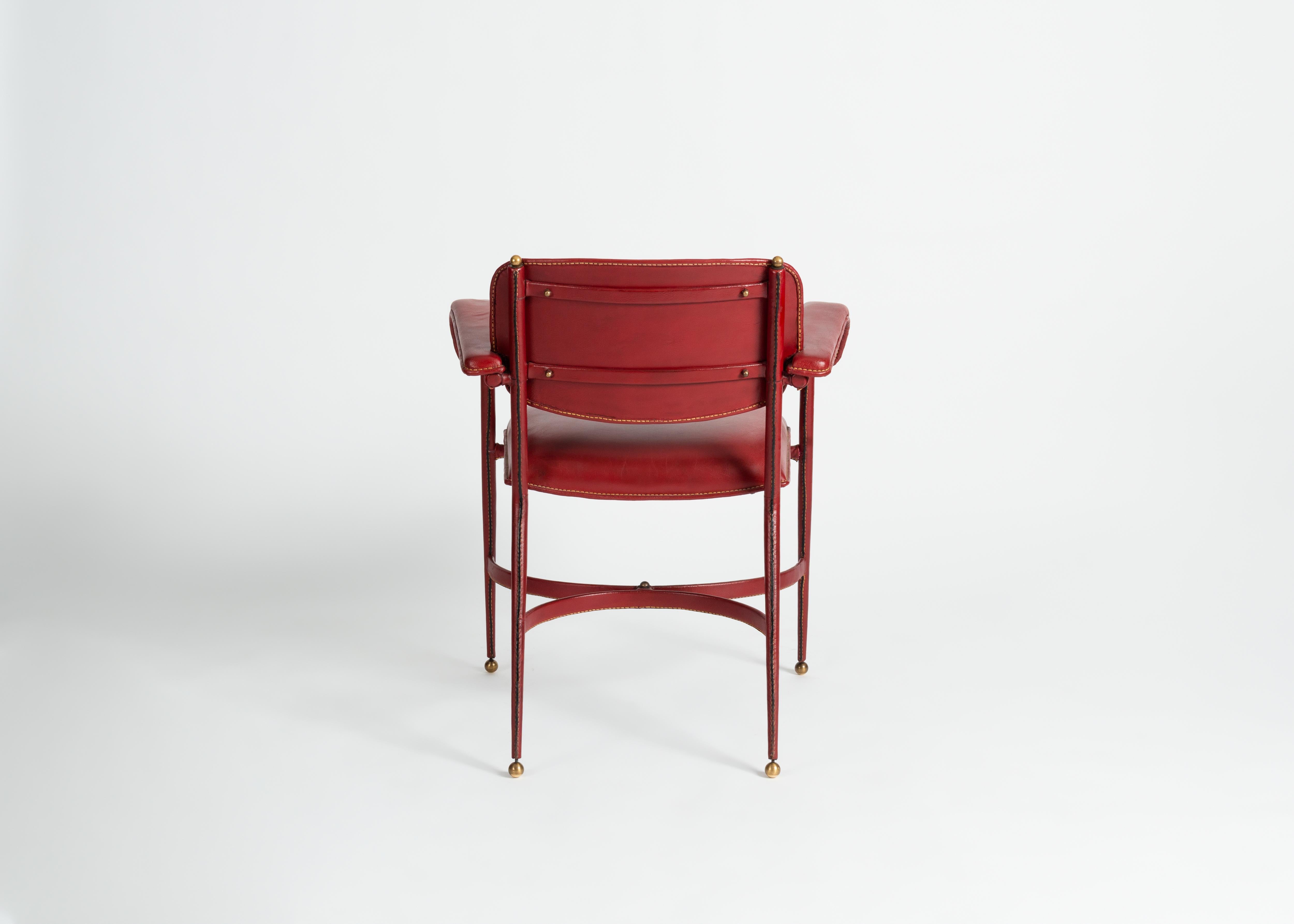 Mid-20th Century Attributed to Jacques Adnet, Red Leather Armchair, France, circa 1950