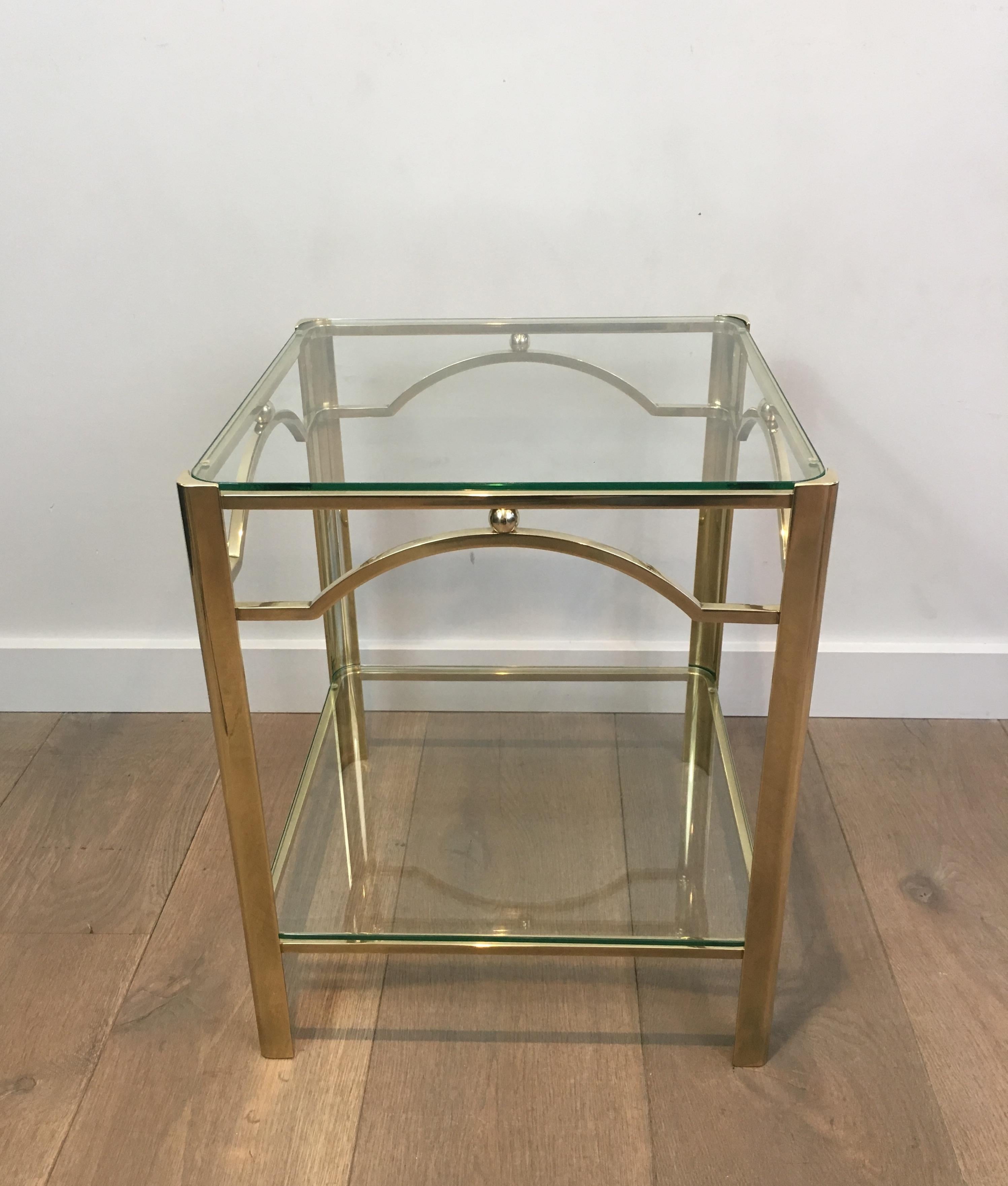 This side table is made of bronze. This is a very nice model square with rounded corners. The quality is very good and the piece is signed and numbered. This side table is attributed to famous French designer Jacques Quinet, circa 1970.