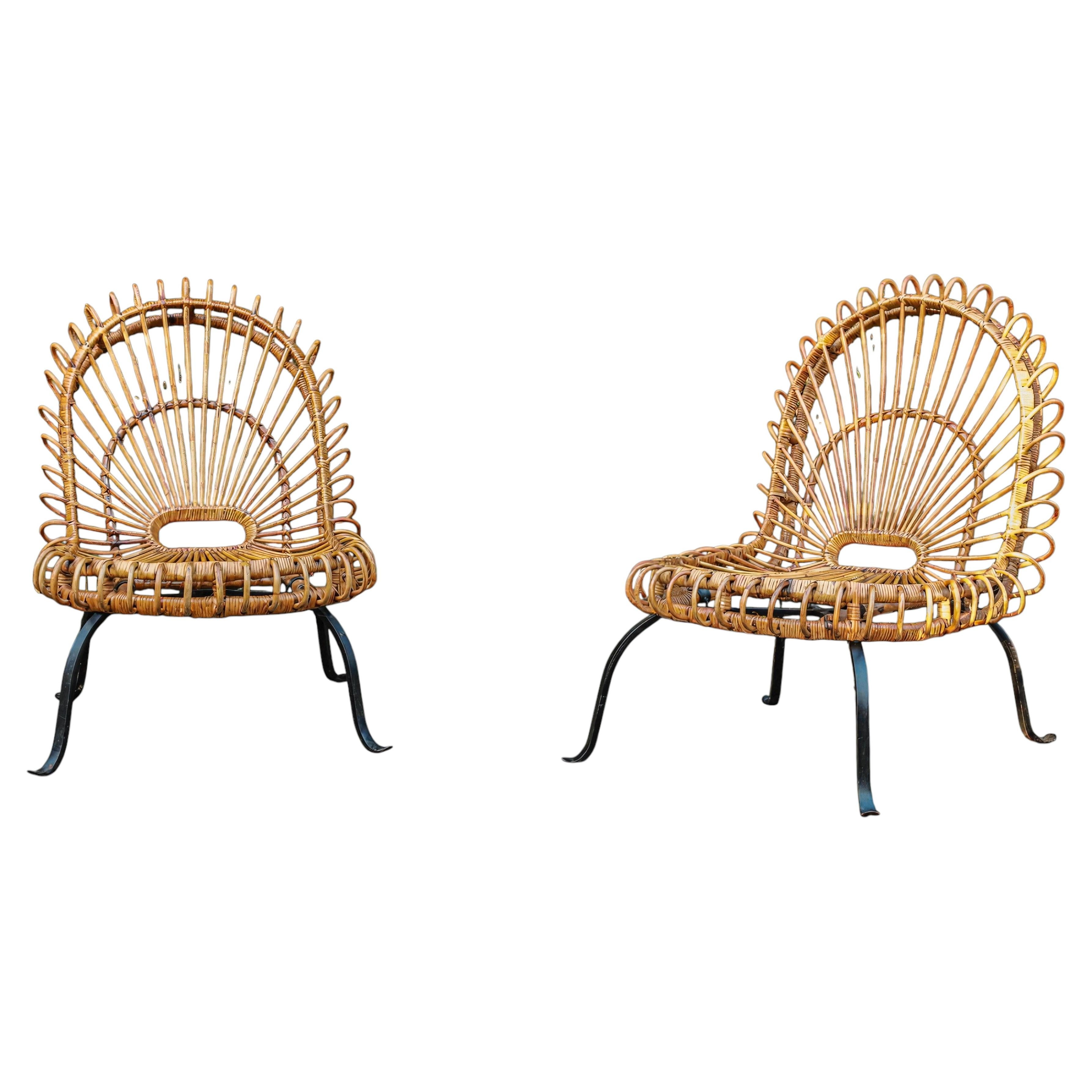 Attributed to Janine Abraham and Dirk Jan Rol, Rattan Lounge Chairs, France For Sale