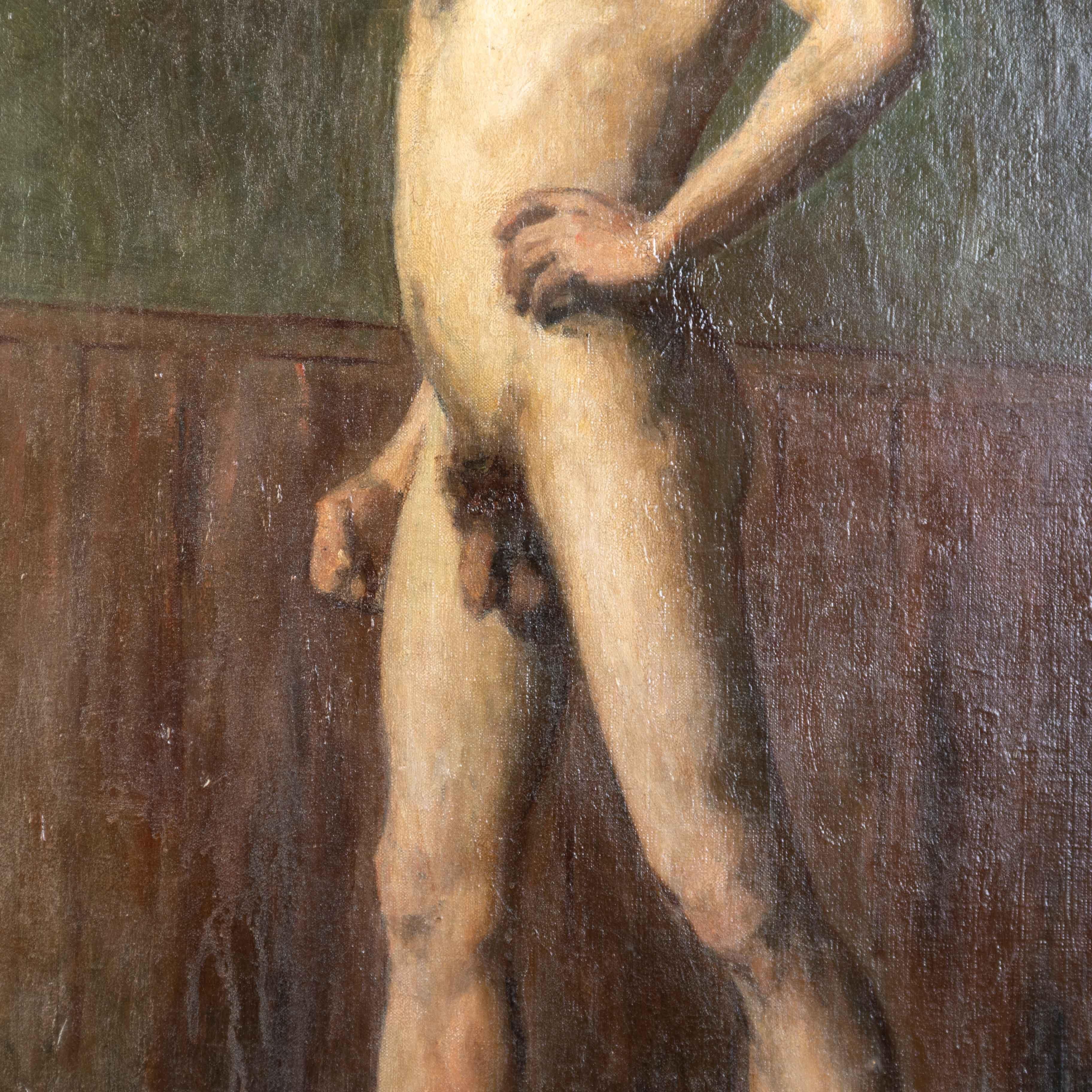 Attributed to Jean-Gabriel Domergue (1889-1962) Large Studio Nude Oil Painting In Good Condition For Sale In Nottingham, GB