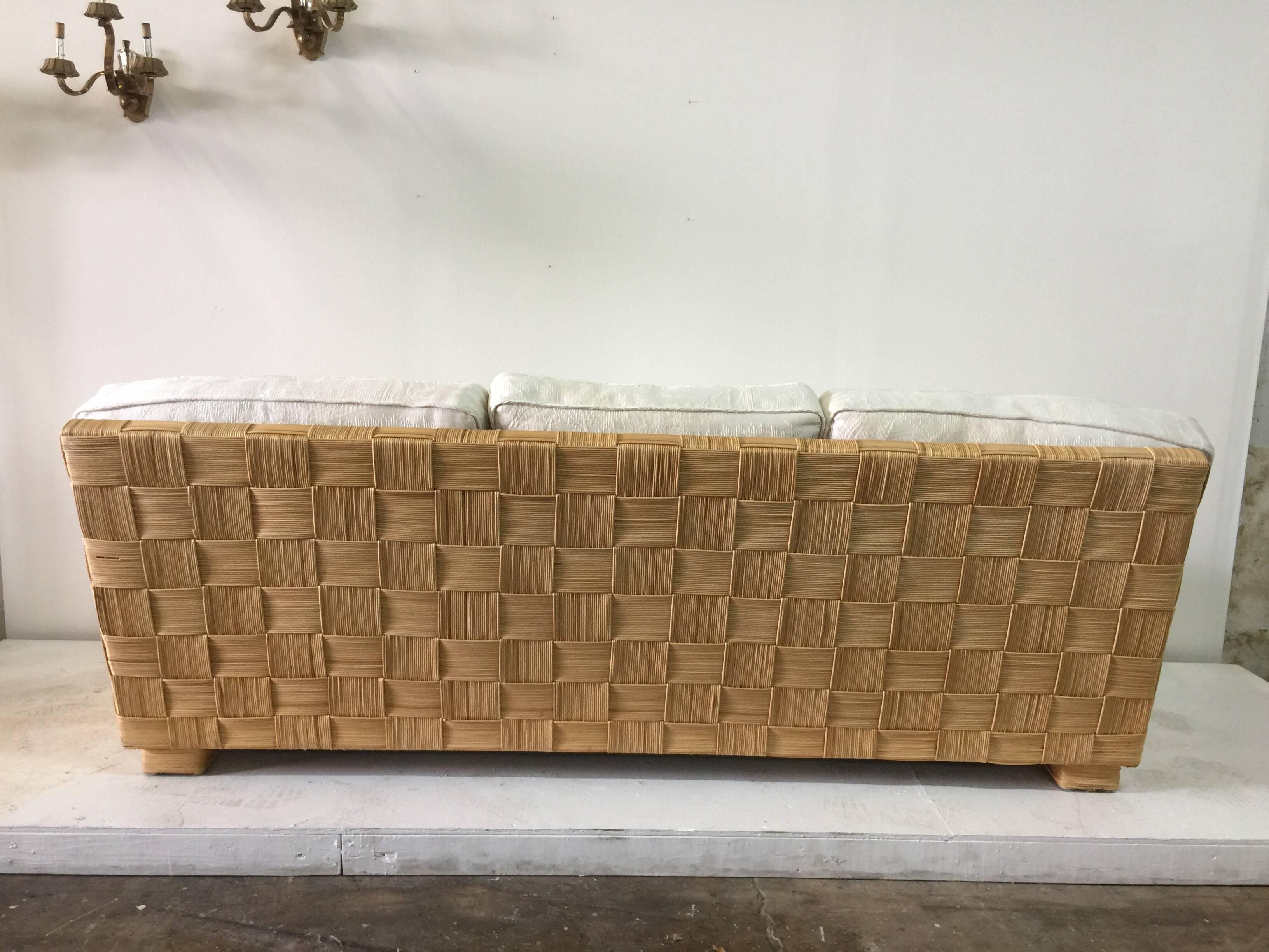 John Hutton for Donghia Block Wicker Woven Sofa In Good Condition In East Hampton, NY