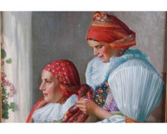 Attributed to Joza Uprka (Czech) "Slovakian Woman" A Rare Oil on Canvas Painting