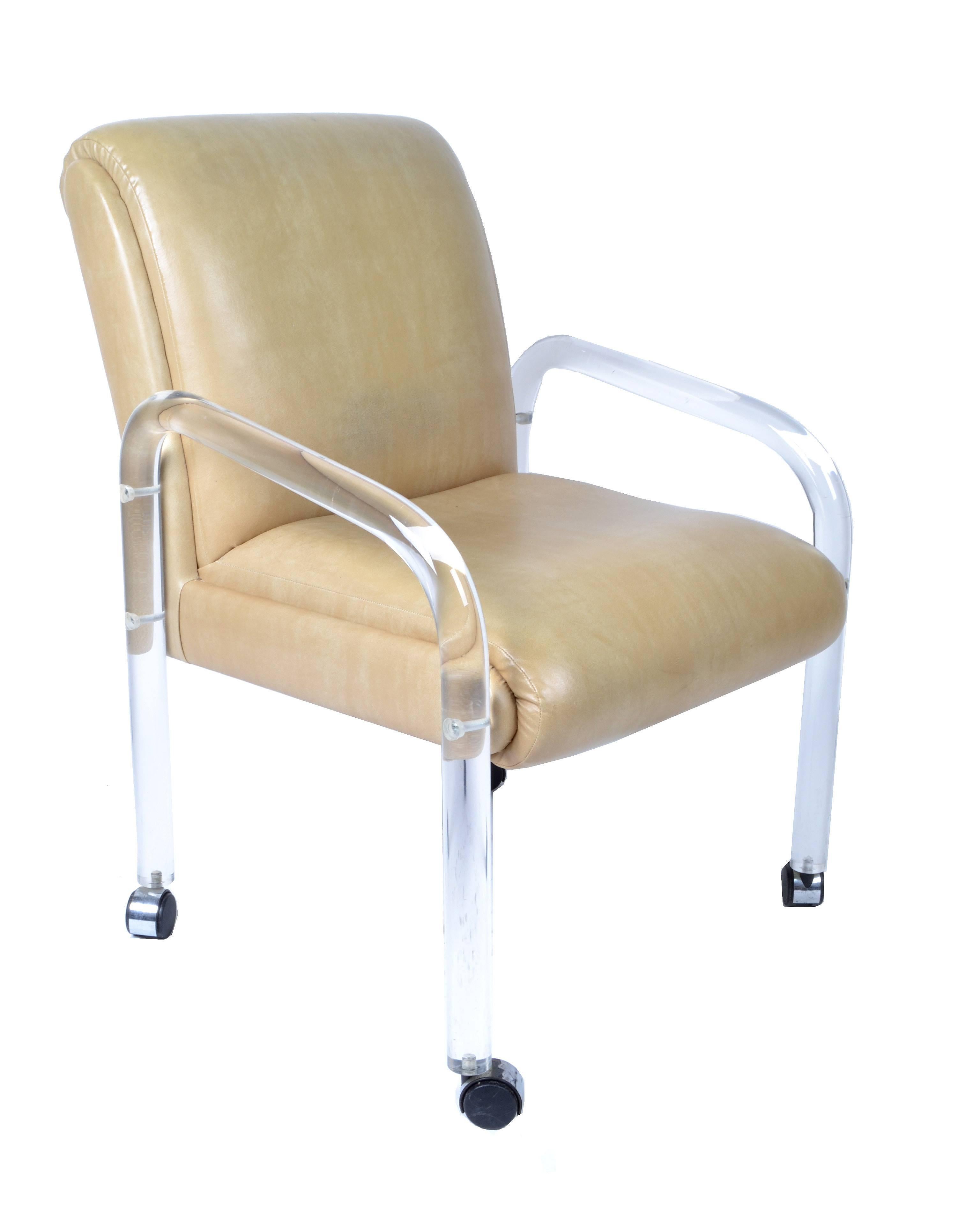 Attributed to Leon Frost Lucite and Vinyl Armchair, Desk Chair on Casters In Good Condition In Miami, FL
