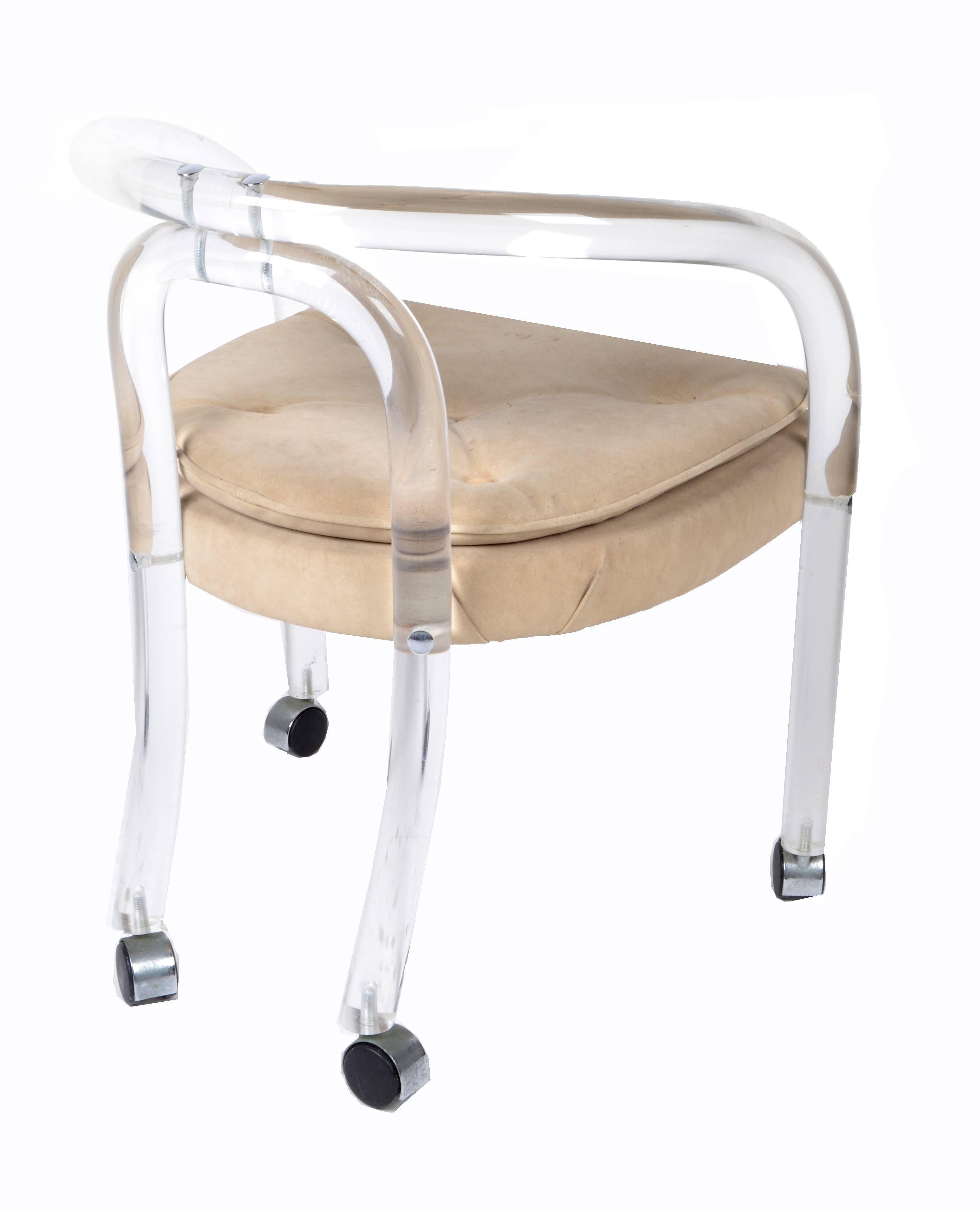 Mid-Century Modern Attributed to Leon Frost Lucite Armchair, Desk Chair on Casters