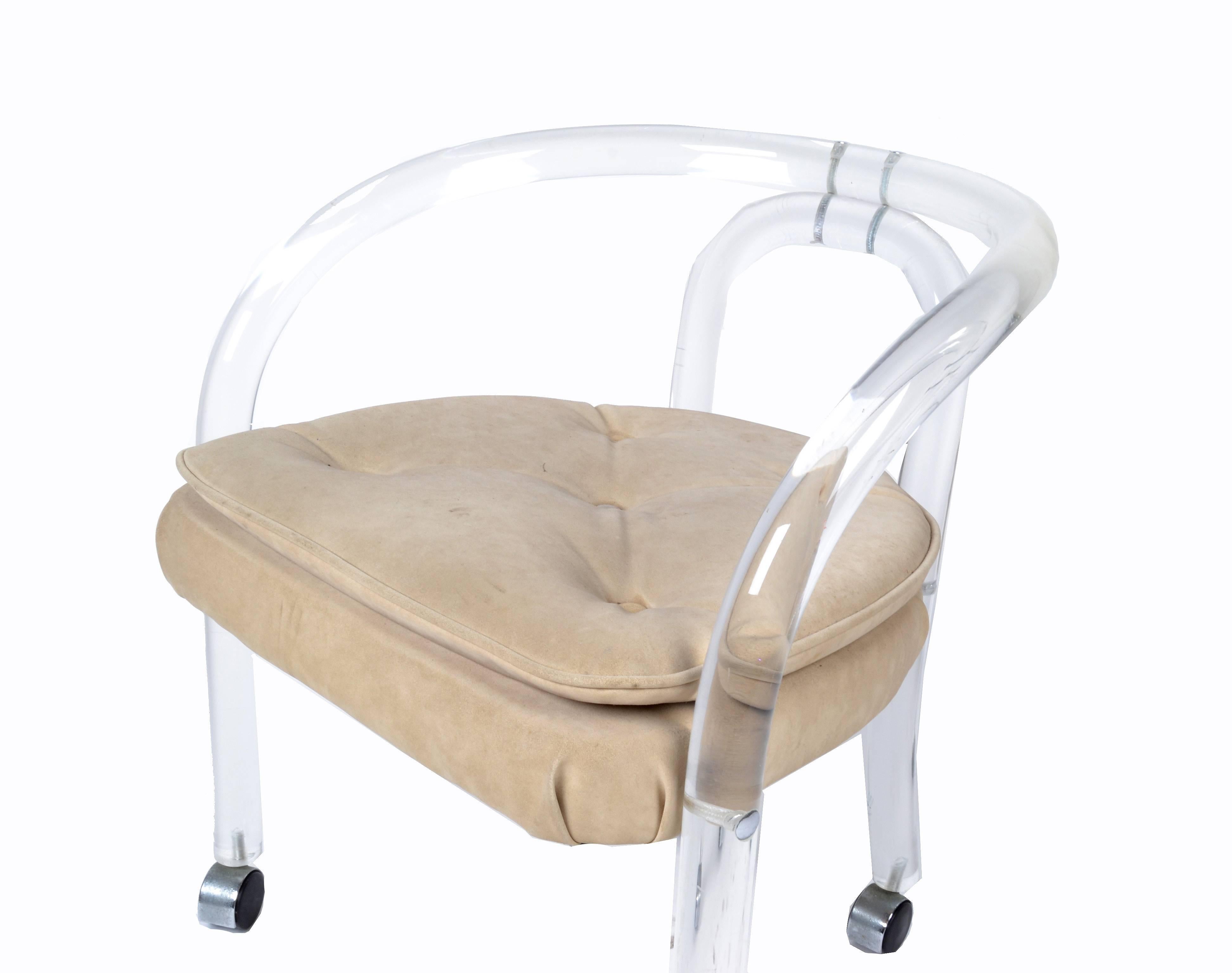 20th Century Attributed to Leon Frost Lucite Armchair, Desk Chair on Casters