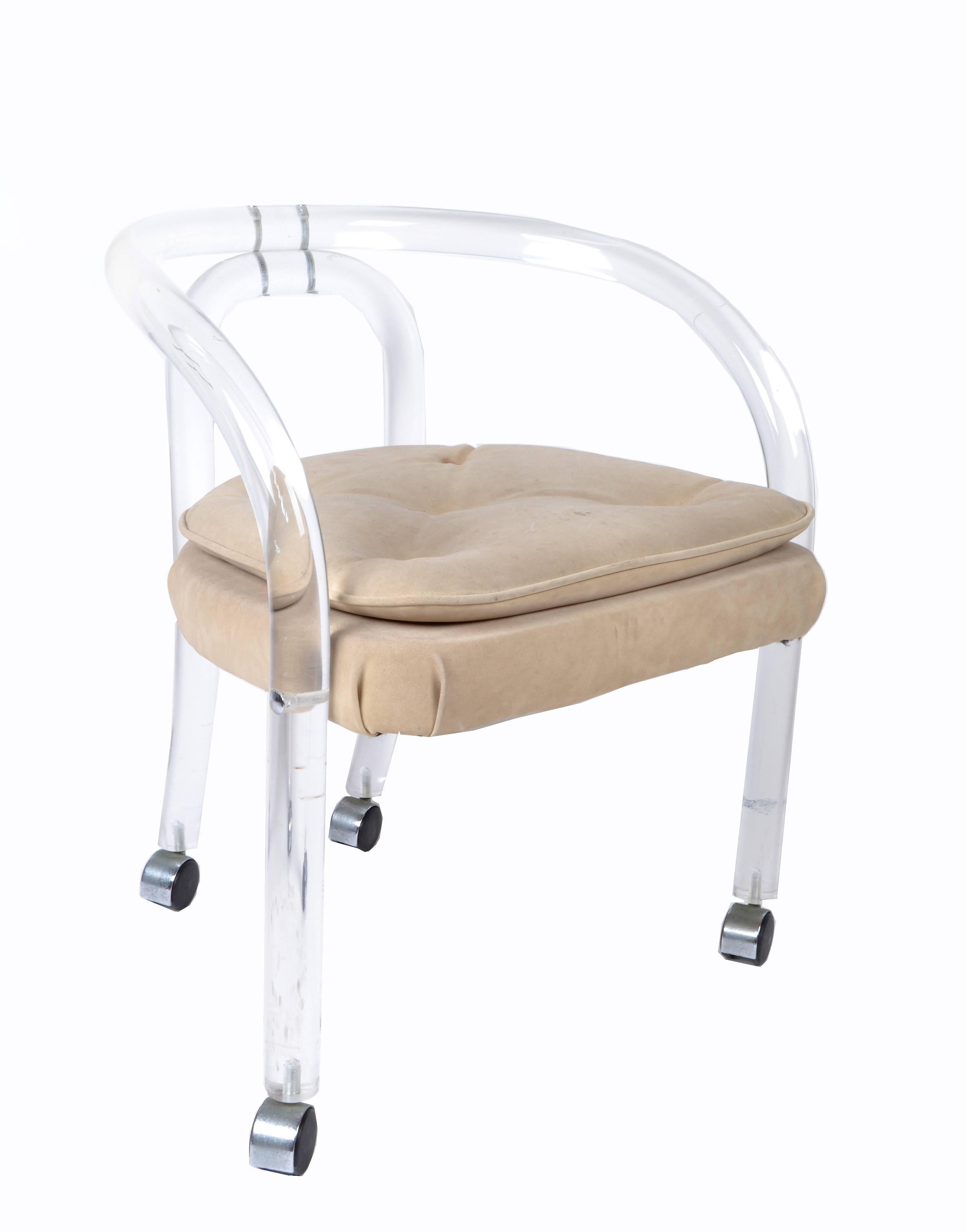 Metal Attributed to Leon Frost Lucite Armchair, Desk Chair on Casters
