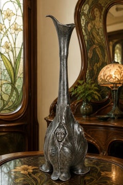 Attributed to Louis Maurel Art Nouveau Three Graces Pewter Vase, France, 1900