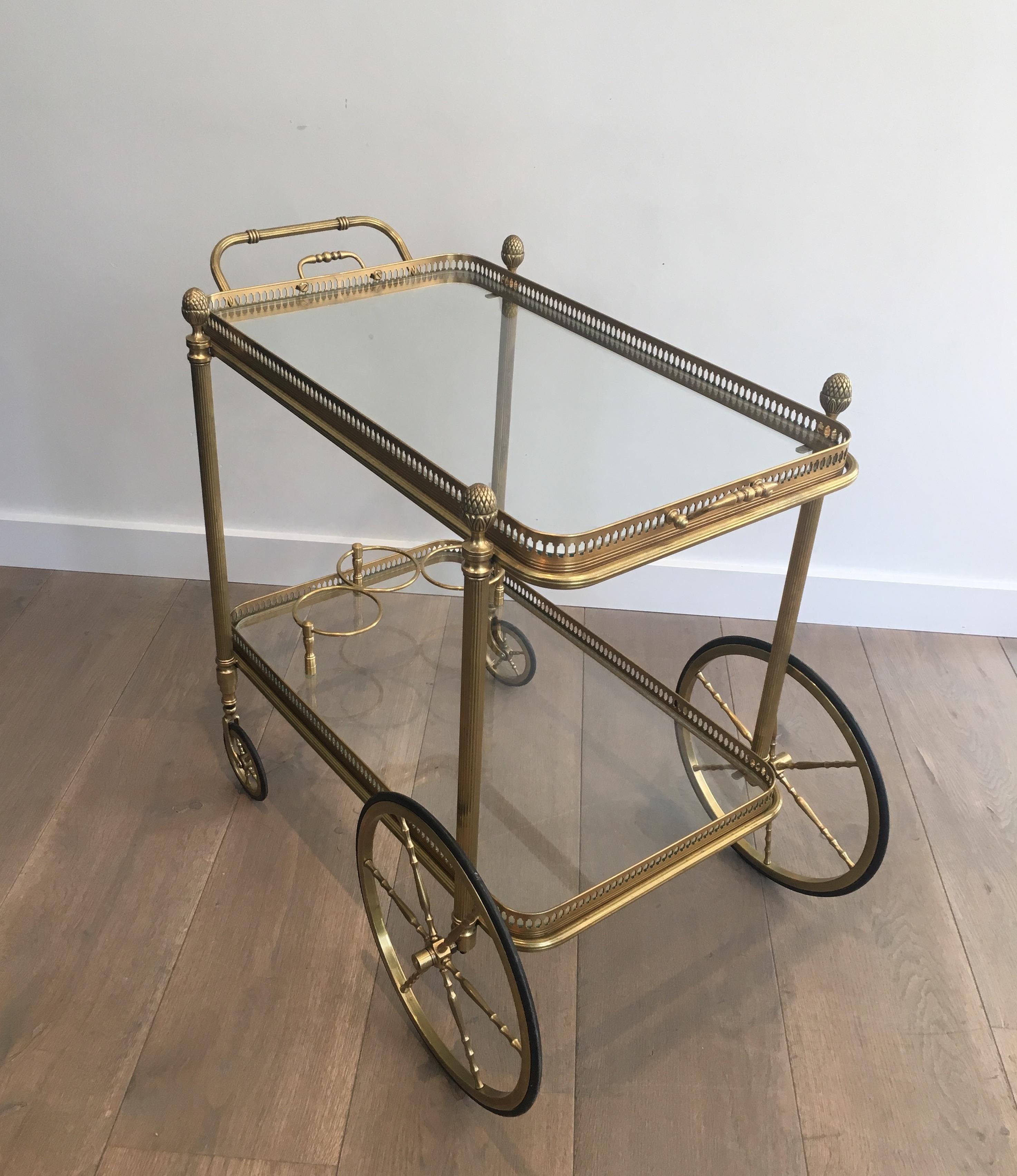 French Attributed to Maison Bagués. Neoclassical Style Brass Bar Cart