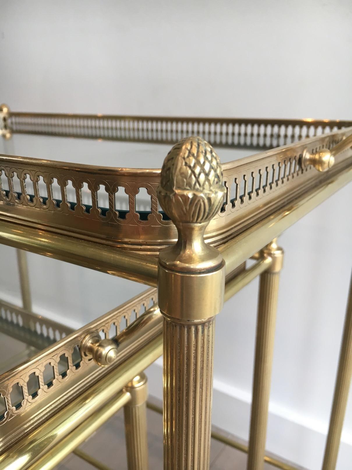 Attributed to Maison Baguès, Set of Neoclassical Brass Nesting Tables on Casters 5