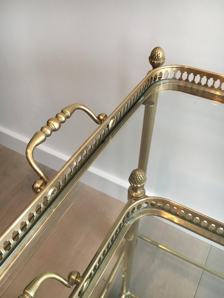 Attributed to Maison Baguès, Set of Neoclassical Brass Nesting Tables on Casters For Sale 7
