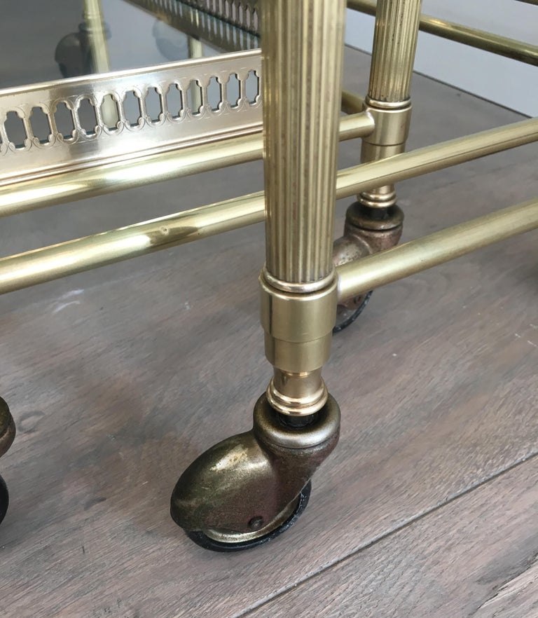 Attributed to Maison Baguès, Set of Neoclassical Brass Nesting Tables on Casters For Sale 10