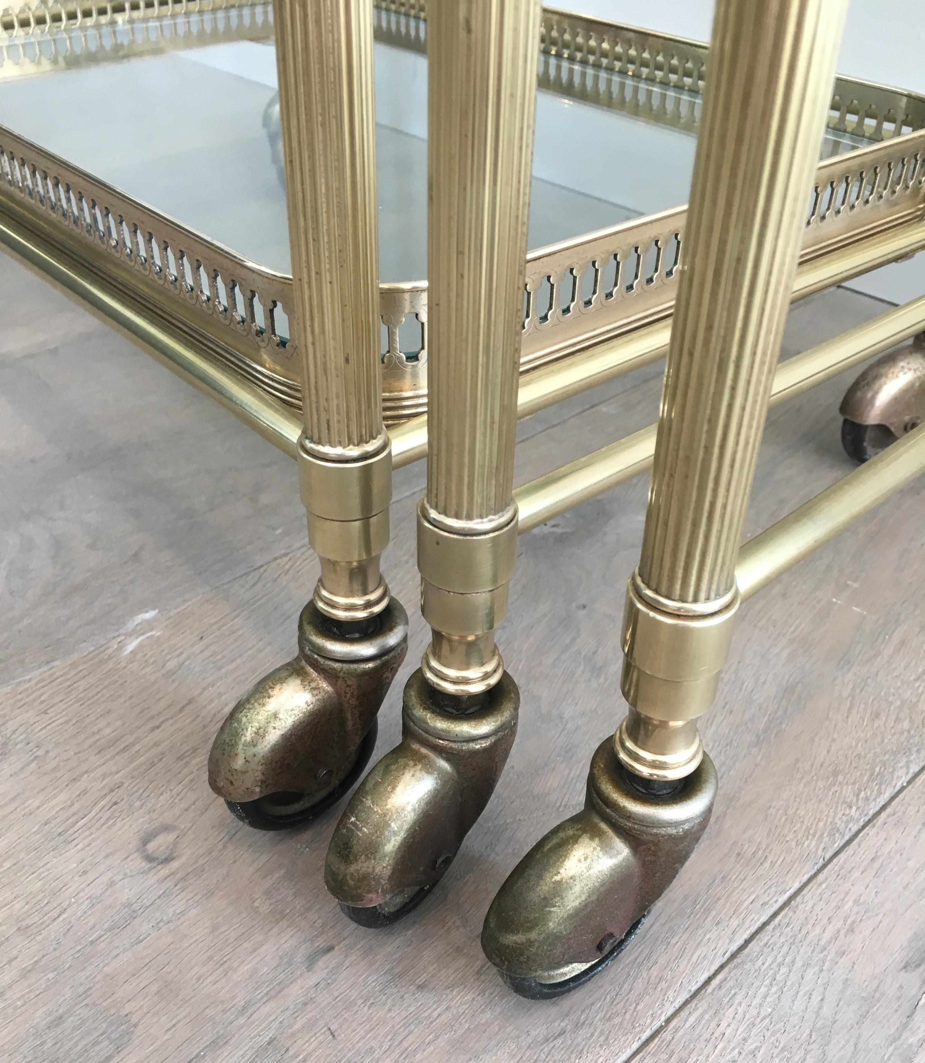 Attributed to Maison Baguès, Set of Neoclassical Brass Nesting Tables on Casters 3
