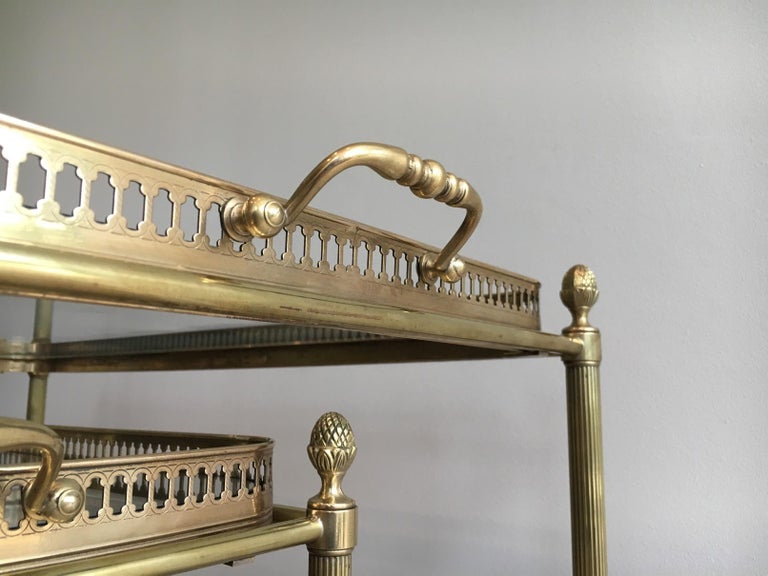 Attributed to Maison Baguès, Set of Neoclassical Brass Nesting Tables on Casters For Sale 4