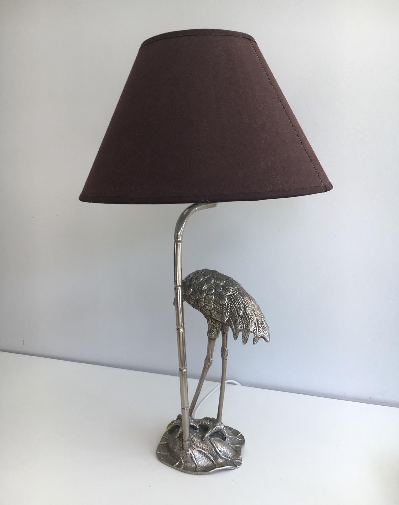 Attributed to Maison Bagués, Silvered Heron Lamp, French, circa 1960 3