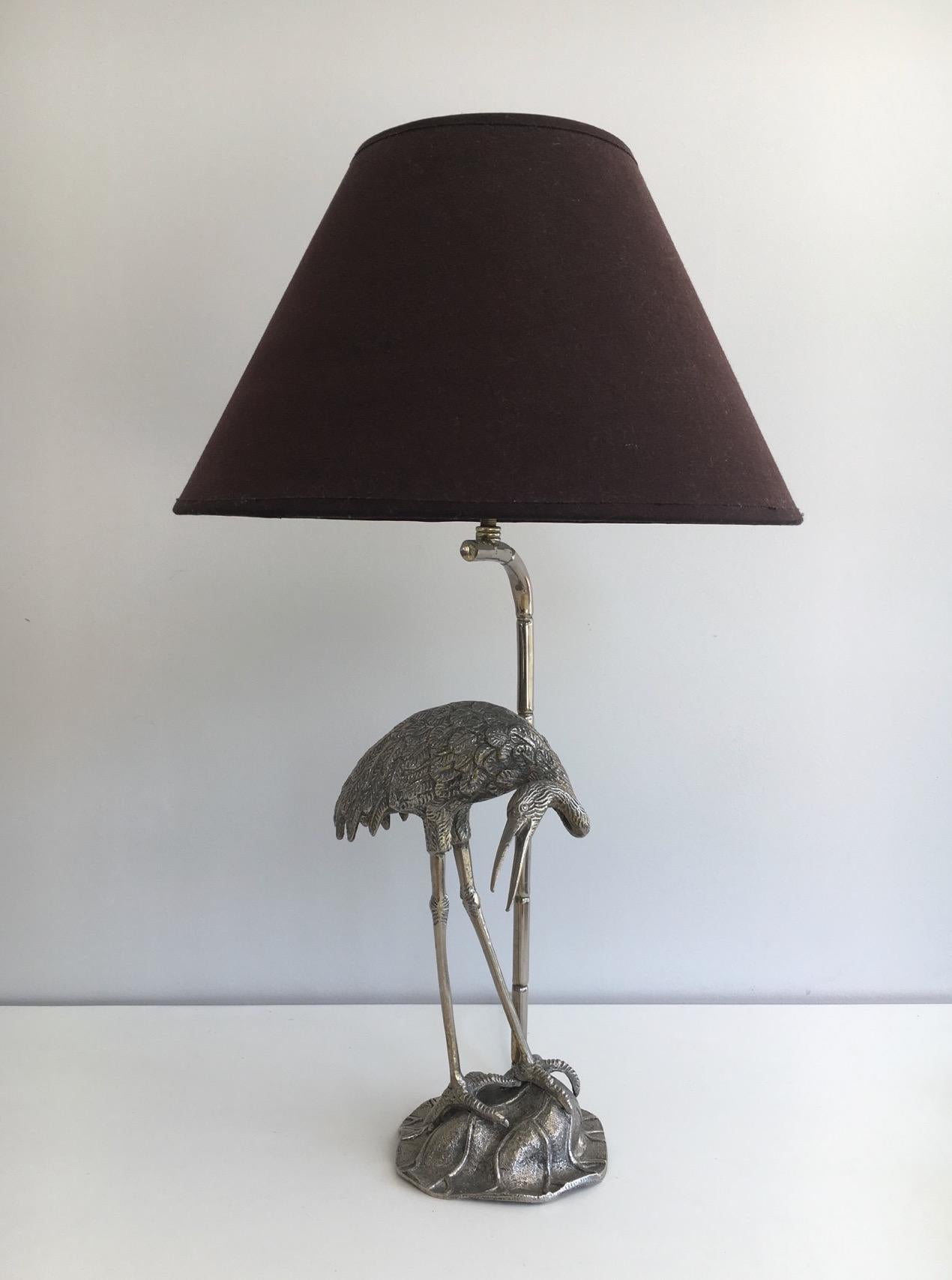 Attributed to Maison Bagués, Silvered Heron Lamp, French, circa 1960 4