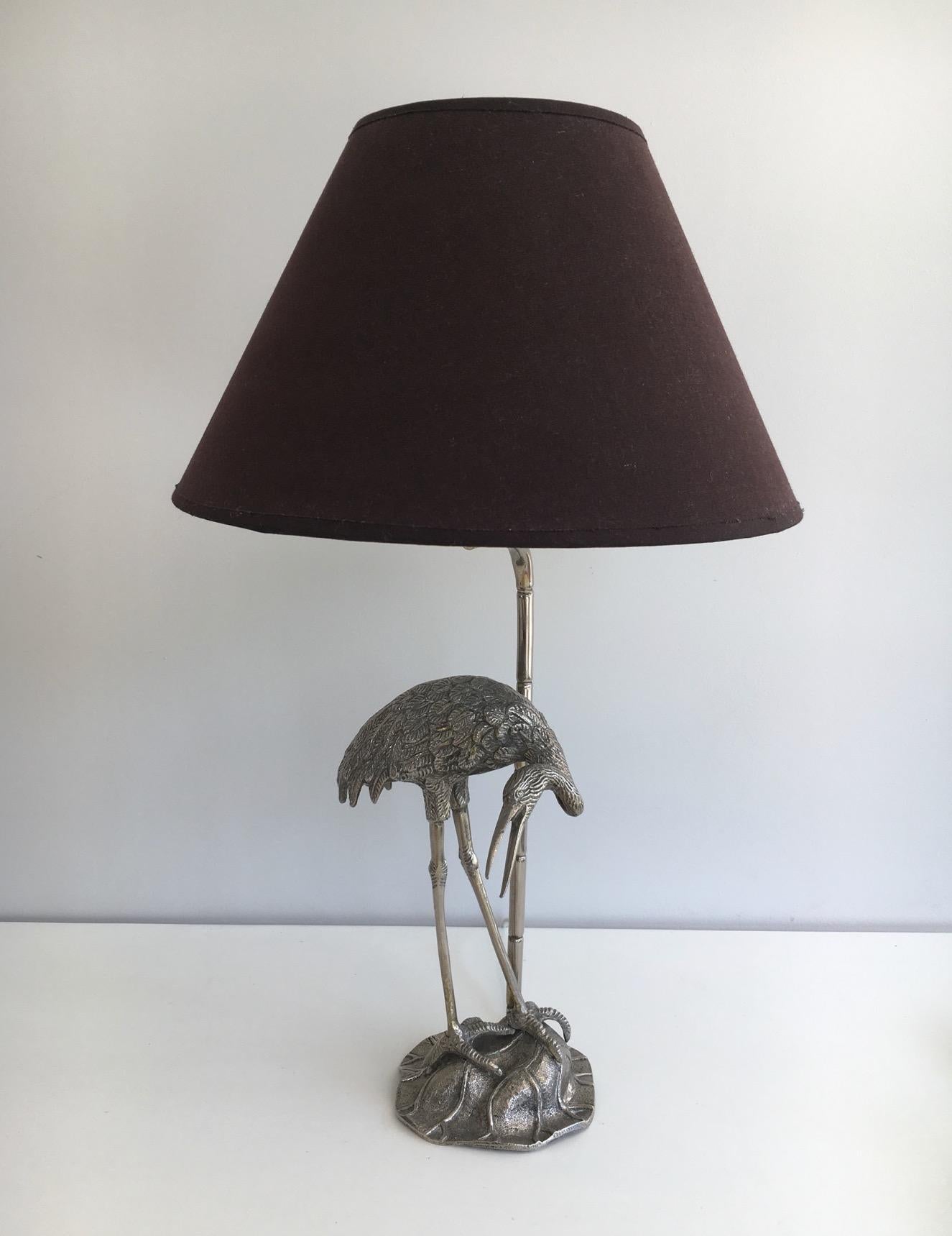 Attributed to Maison Bagués, Silvered Heron Lamp, French, circa 1960 5