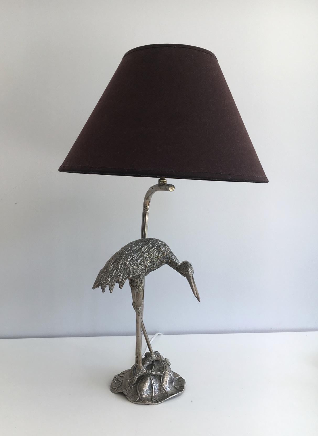 Neoclassical Attributed to Maison Bagués, Silvered Heron Lamp, French, circa 1960