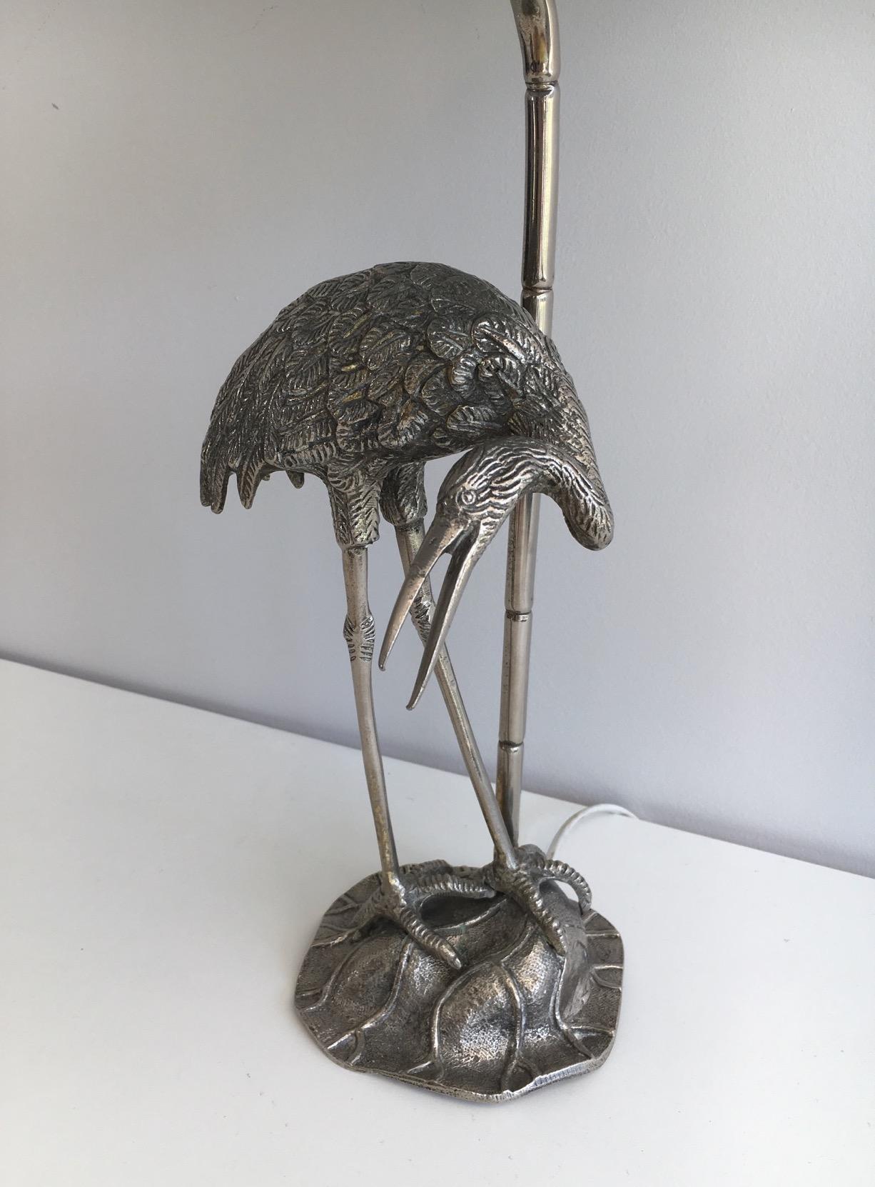 Attributed to Maison Bagués, Silvered Heron Lamp, French, circa 1960 In Good Condition In Marcq-en-Barœul, Hauts-de-France