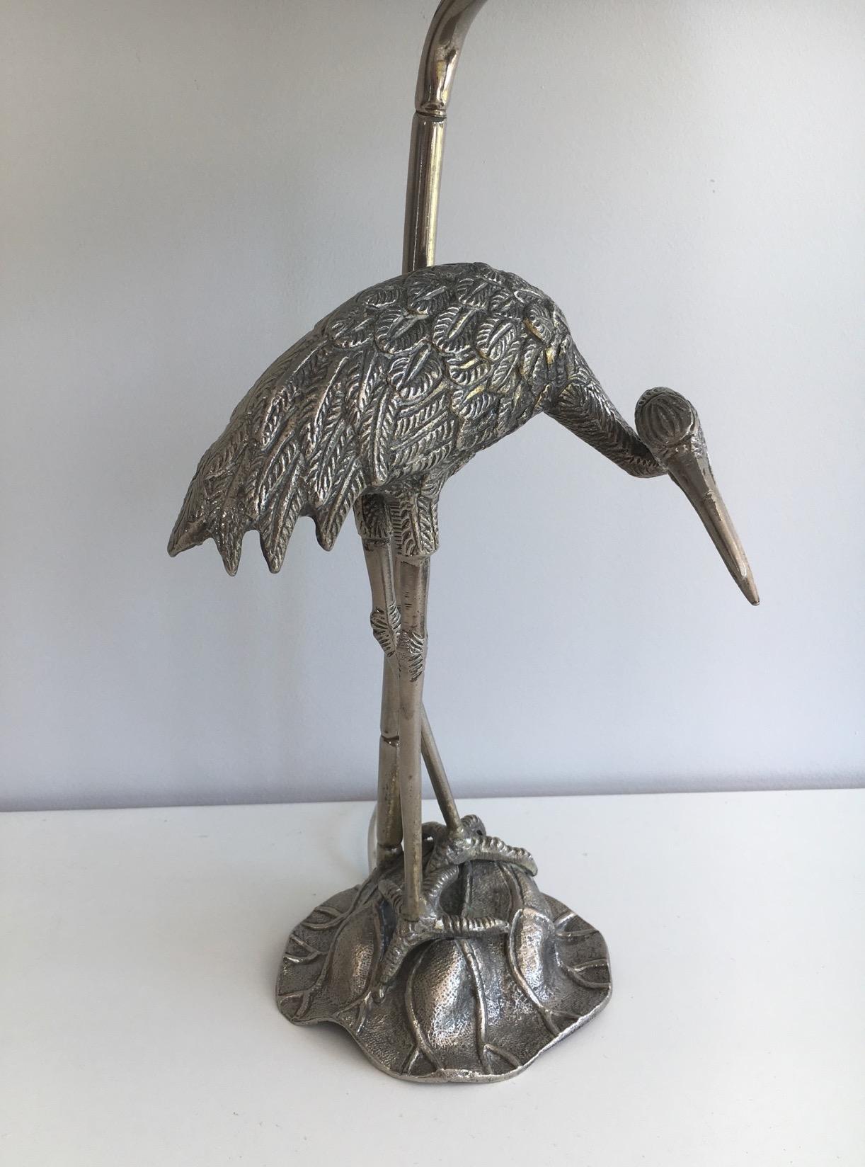 Attributed to Maison Bagués, Silvered Heron Lamp, French, circa 1960 1