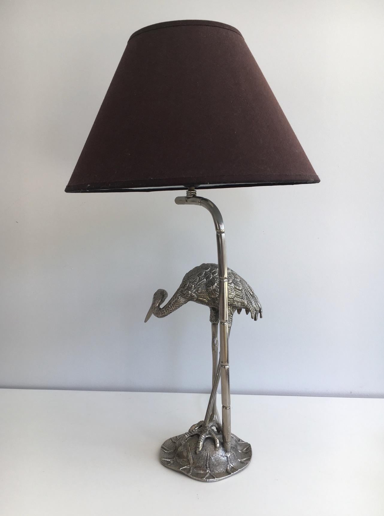 Attributed to Maison Bagués, Silvered Heron Lamp, French, circa 1960 2