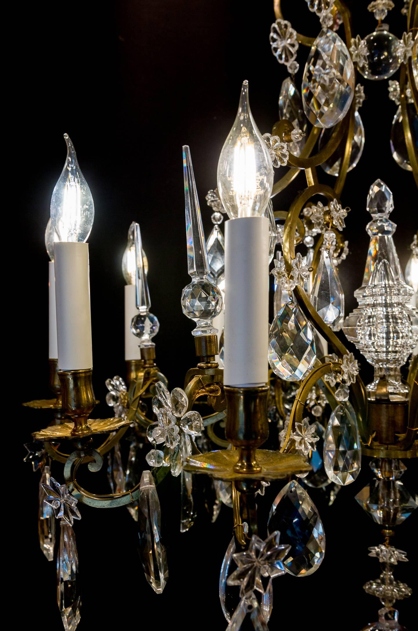 Attributed to Maison Baguès, Early 20th Century Ormolu and Crystal Chandelier In Good Condition In Saint Ouen, FR