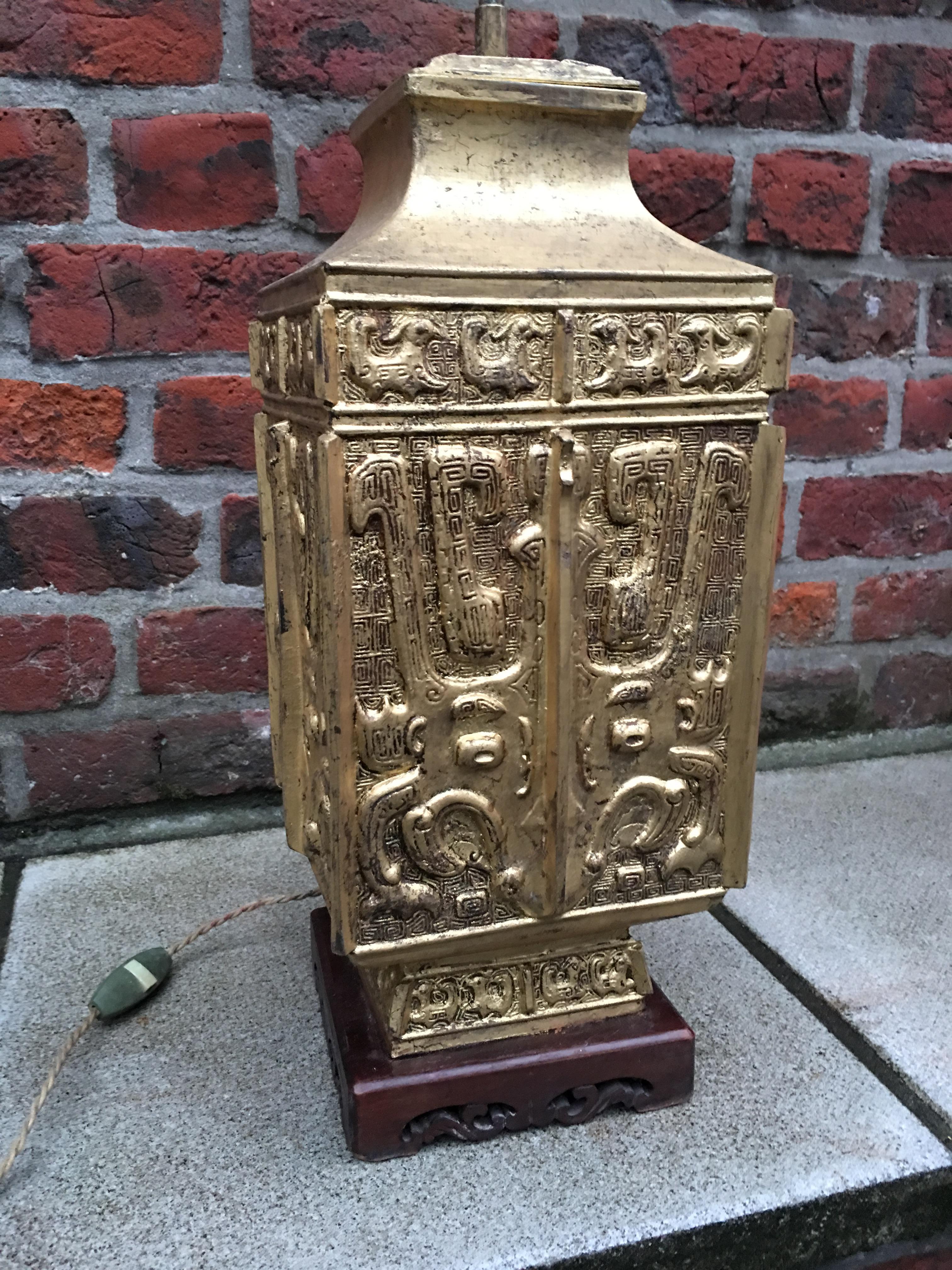 Attributed to Maison Charles, gilt metal table lamp.
New electric system. Shade to restored.